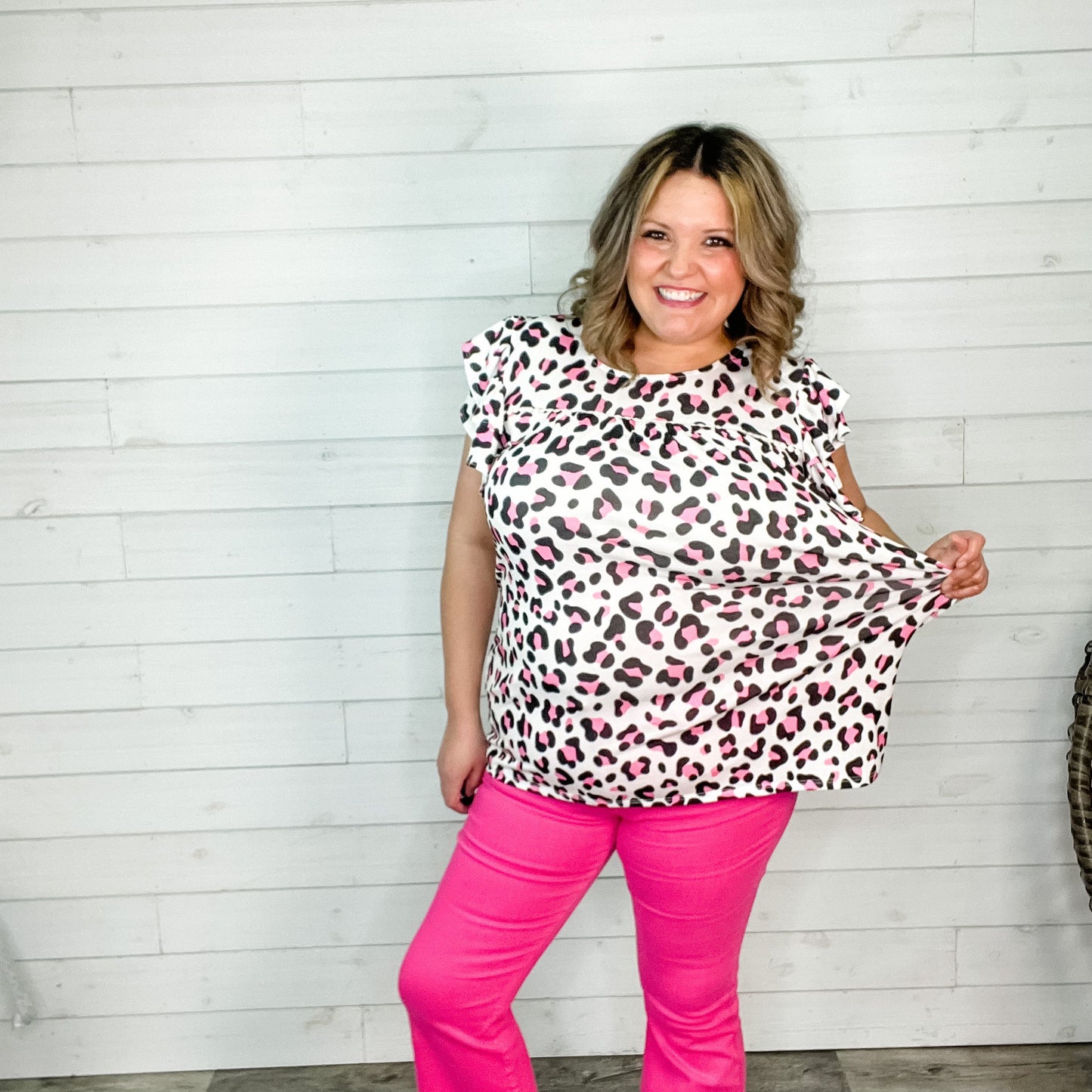 "Understatement" Animal Print Ruffle Cap Sleeve Peasant Style