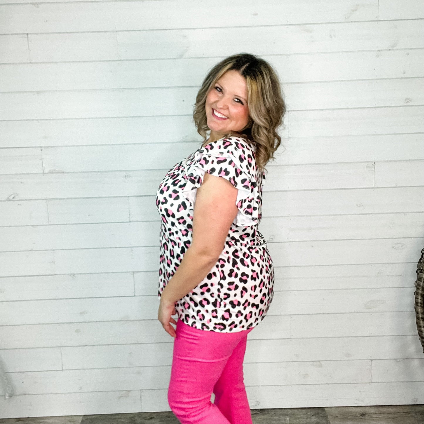 "Understatement" Animal Print Ruffle Cap Sleeve Peasant Style
