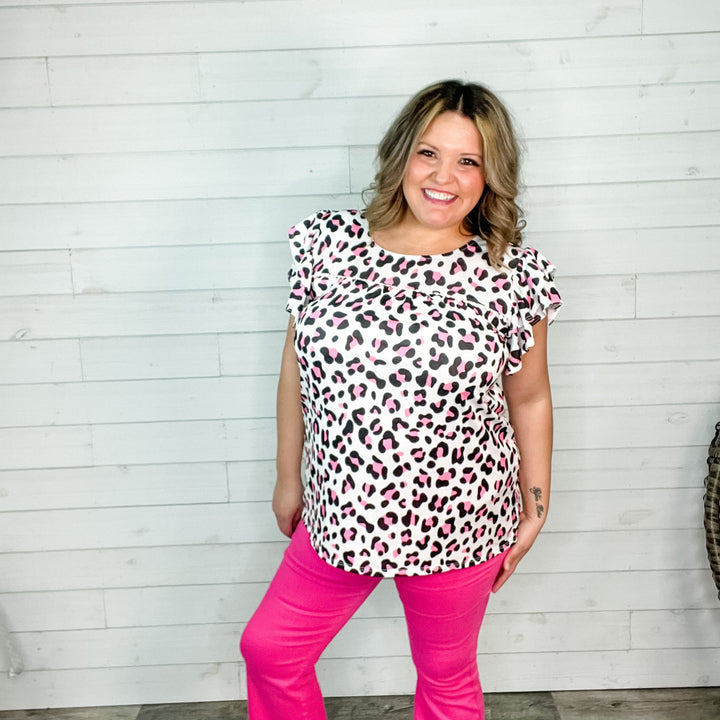 "Understatement" Animal Print Ruffle Cap Sleeve Peasant Style