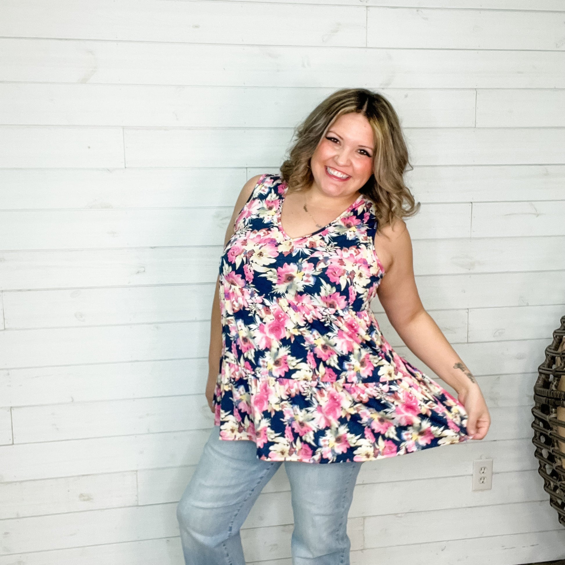 "Unexpected" Floral Sleeveless Babydoll Tank