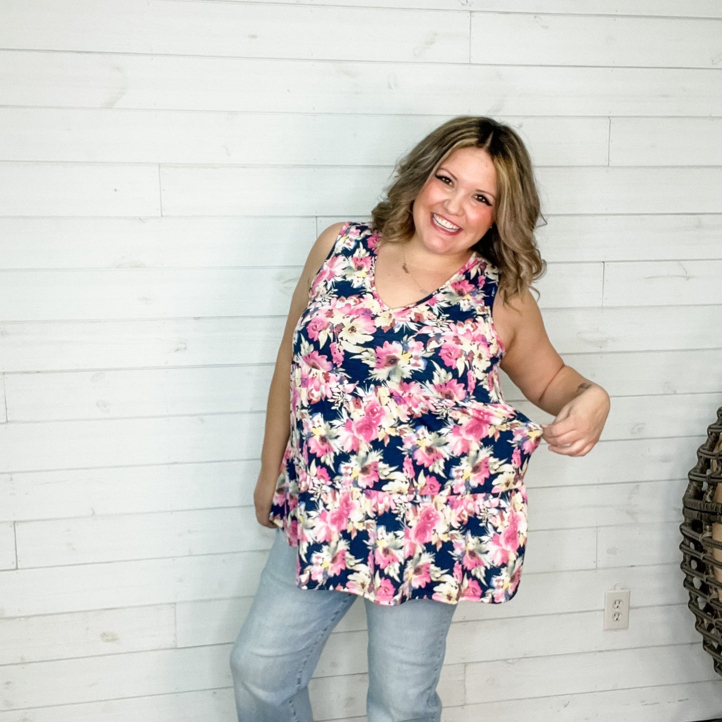 "Unexpected" Floral Sleeveless Babydoll Tank