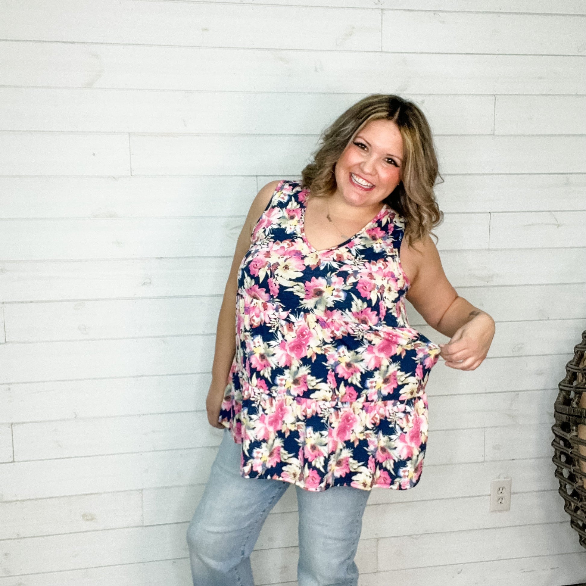 "Unexpected" Floral Sleeveless Babydoll Tank