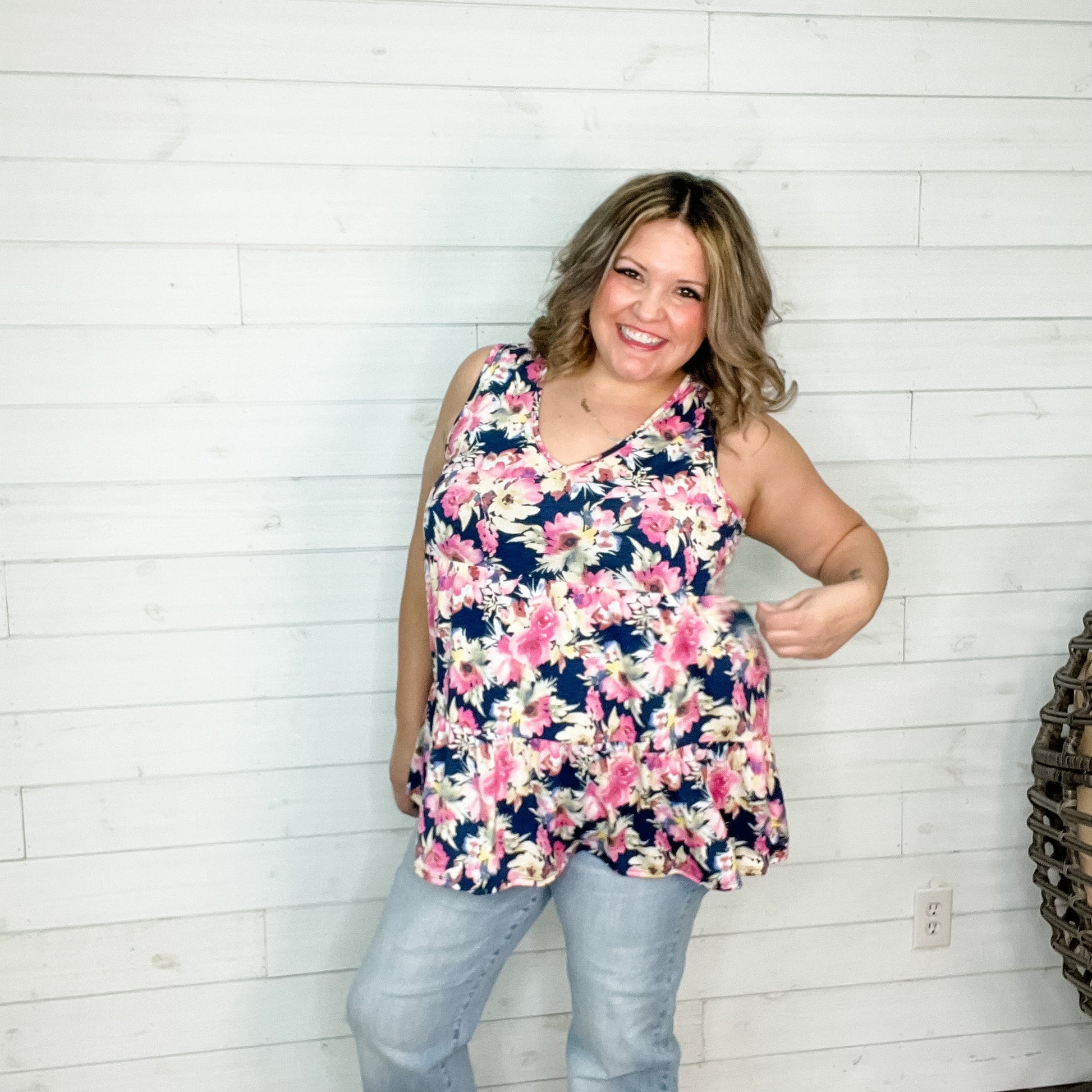 "Unexpected" Floral Sleeveless Babydoll Tank