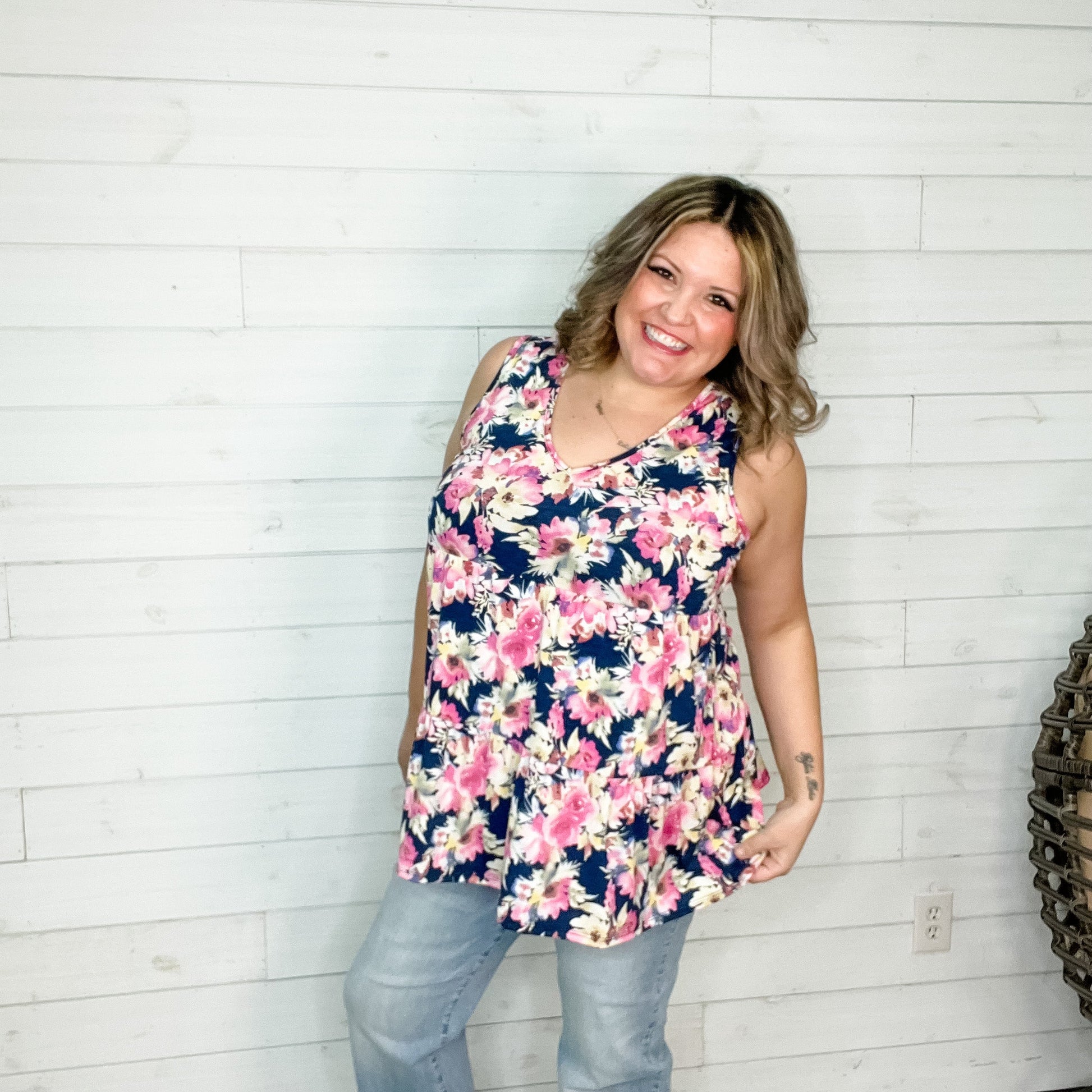 "Unexpected" Floral Sleeveless Babydoll Tank