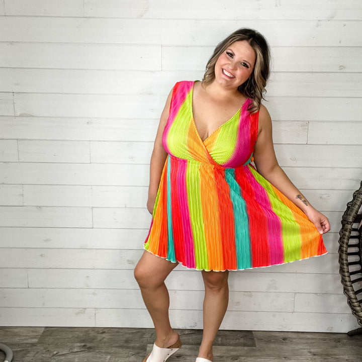 "Up In Lights" Rainbow Crepe Tank Dress