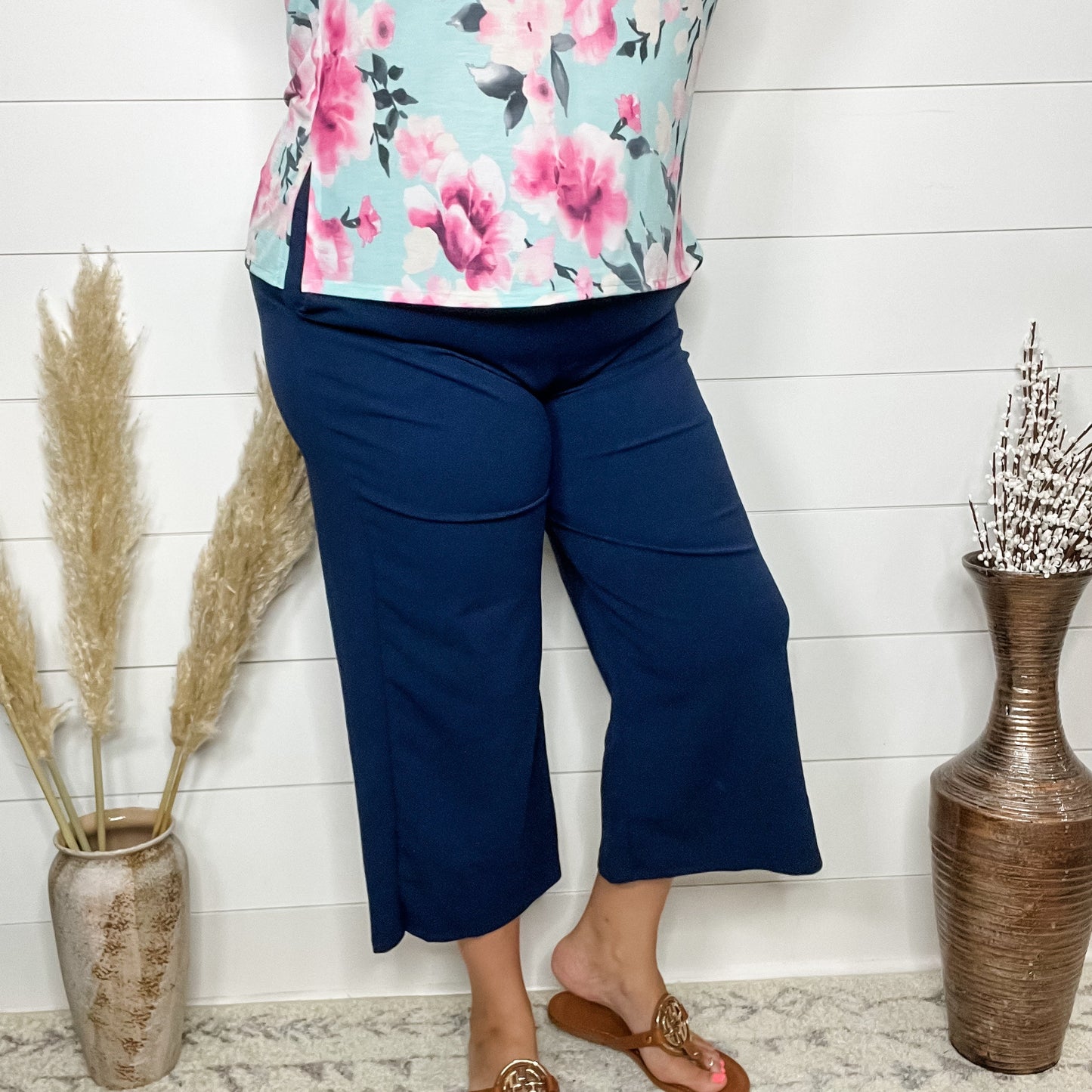 "Uptown" Crop Trouser with Pockets (Navy)