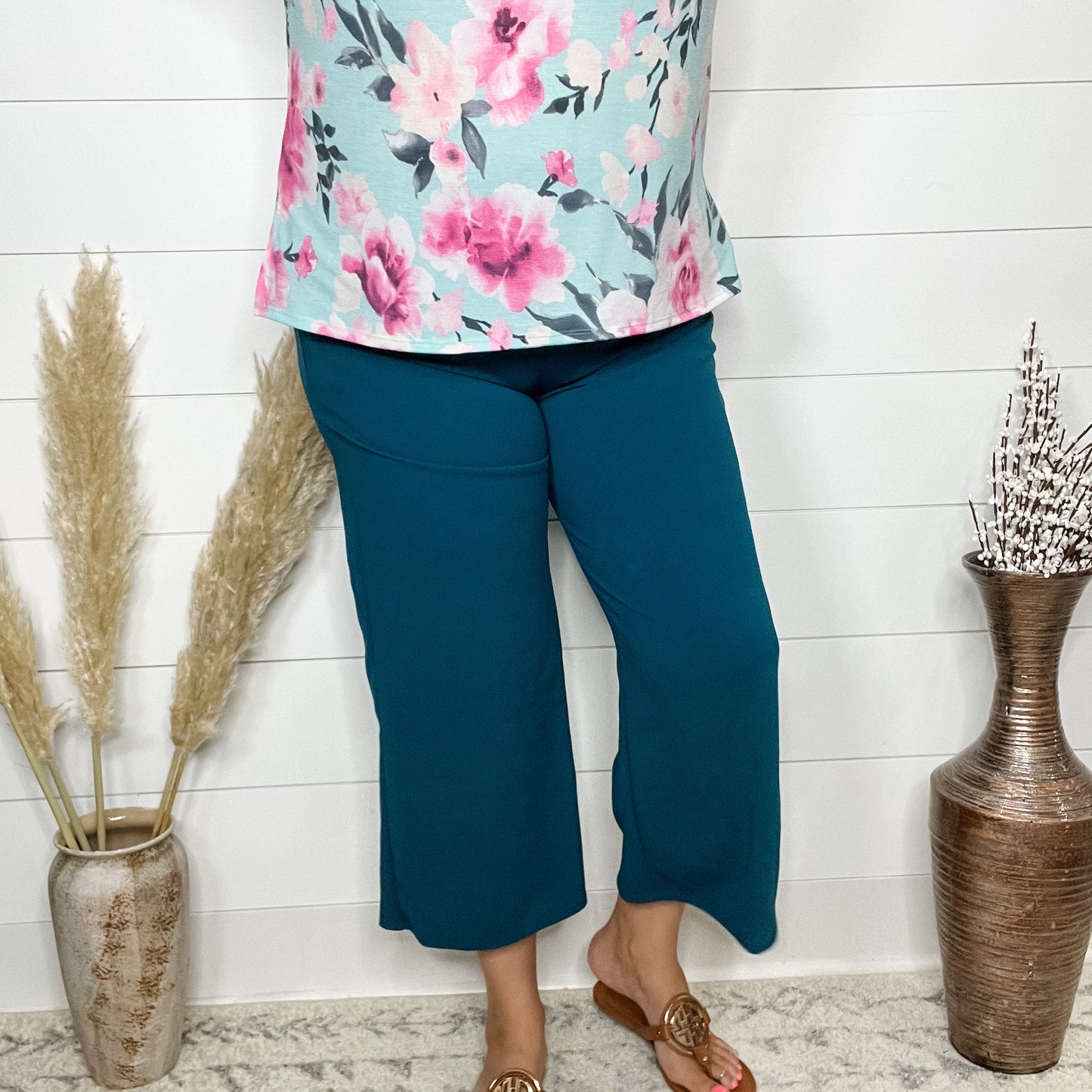 "Uptown" Crop Trouser with Pockets (Teal)