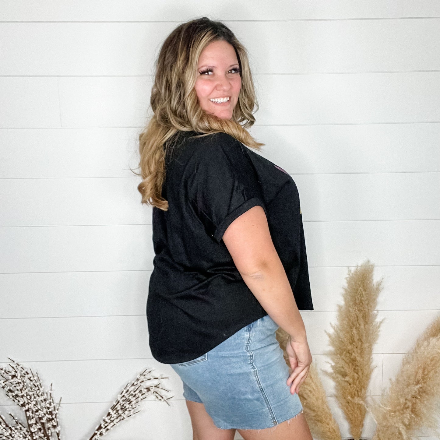 "Vacay Mode" Sequined Letter Oversized Boxy Tee