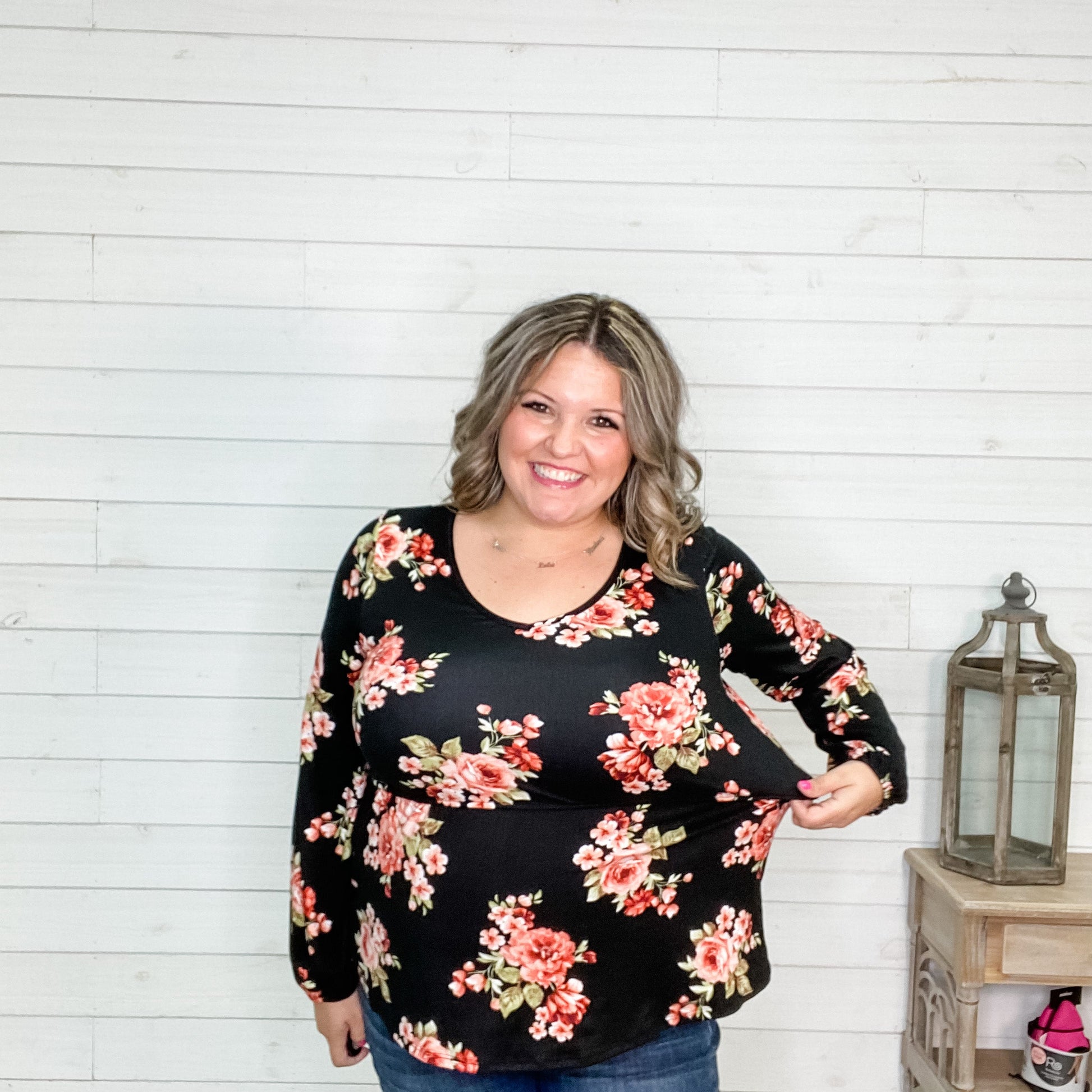 "Vanessa" Floral Peplum Style Long Sleeve