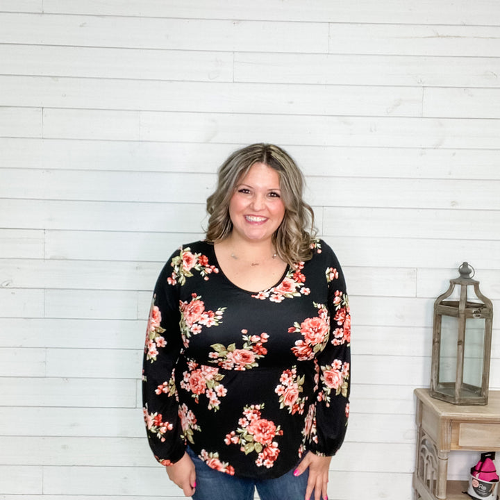 "Vanessa" Floral Peplum Style Long Sleeve