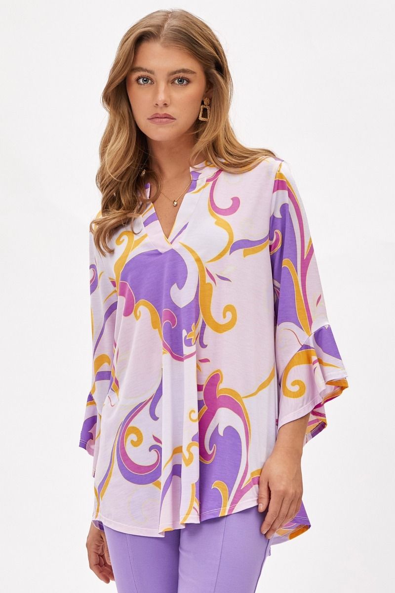 "Herring" 3/4 Bell Sleeve Split Neck