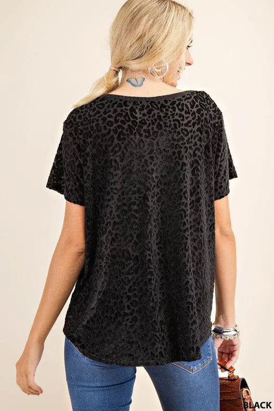 "Velvet Cat" Burnout Material Animal Print Top
