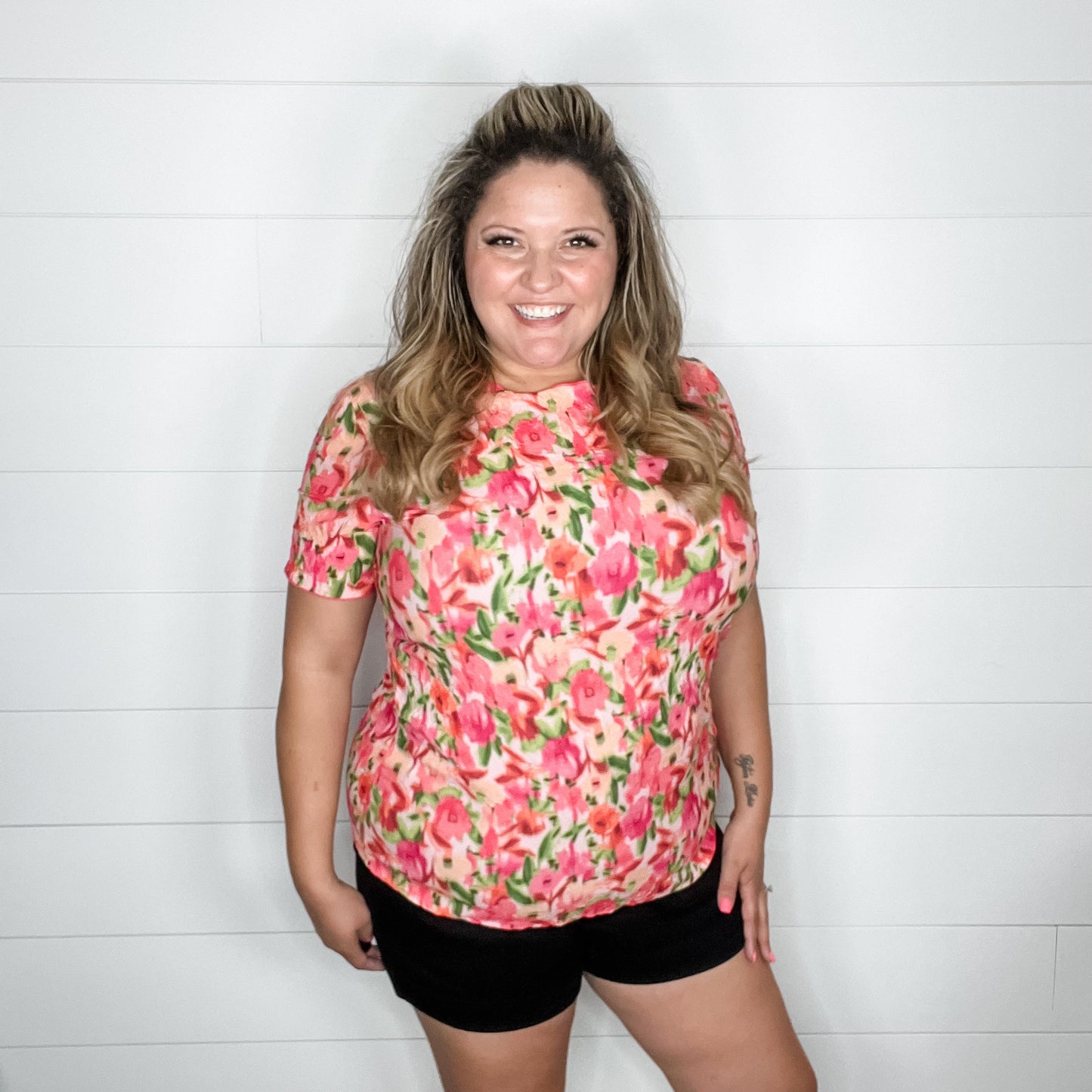"Vibes" Short Sleeve Floral Top