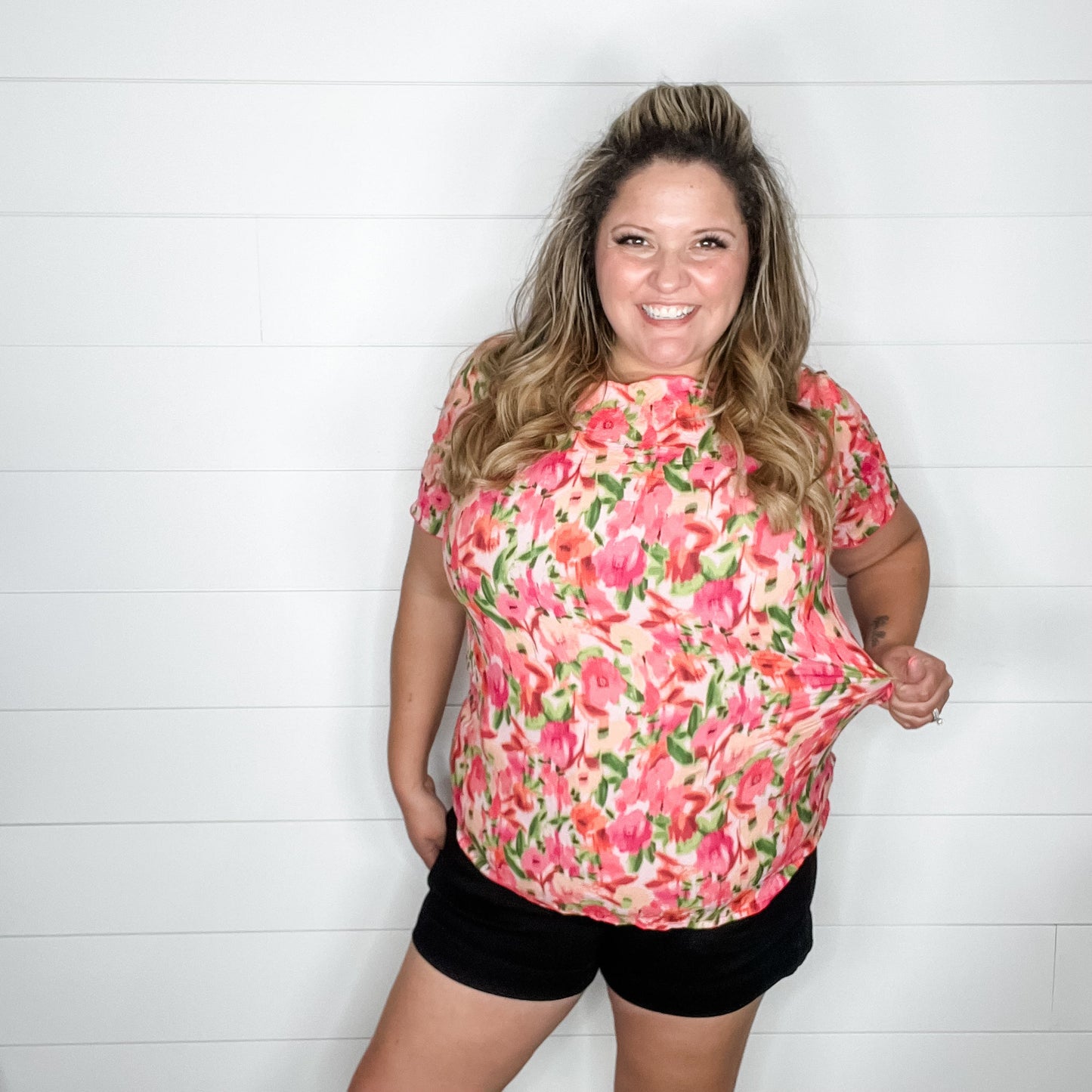 "Vibes" Short Sleeve Floral Top