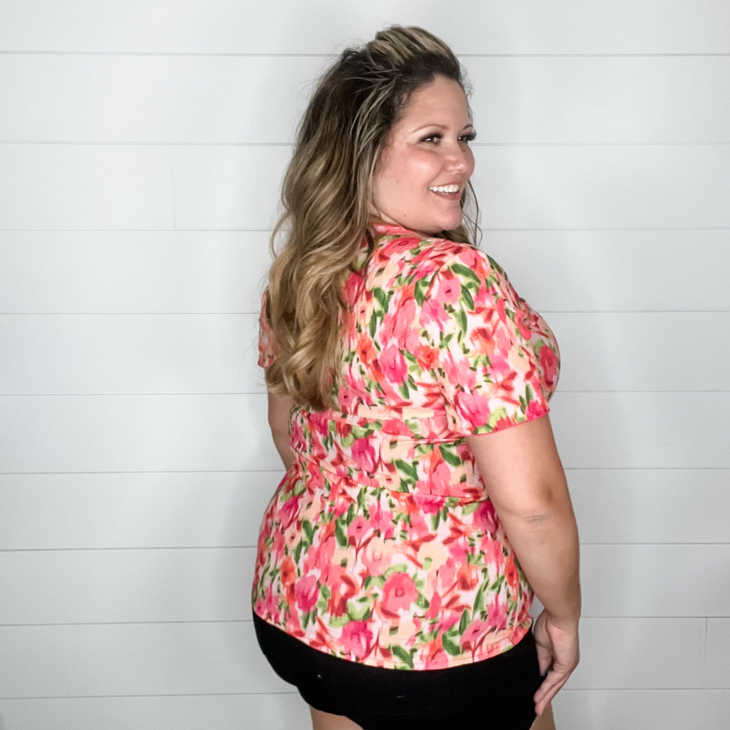 "Vibes" Short Sleeve Floral Top