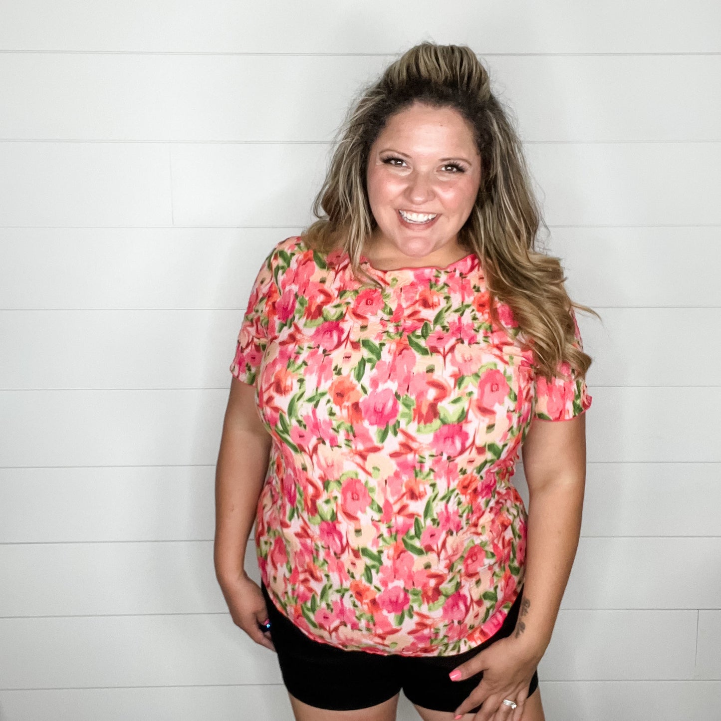 "Vibes" Short Sleeve Floral Top
