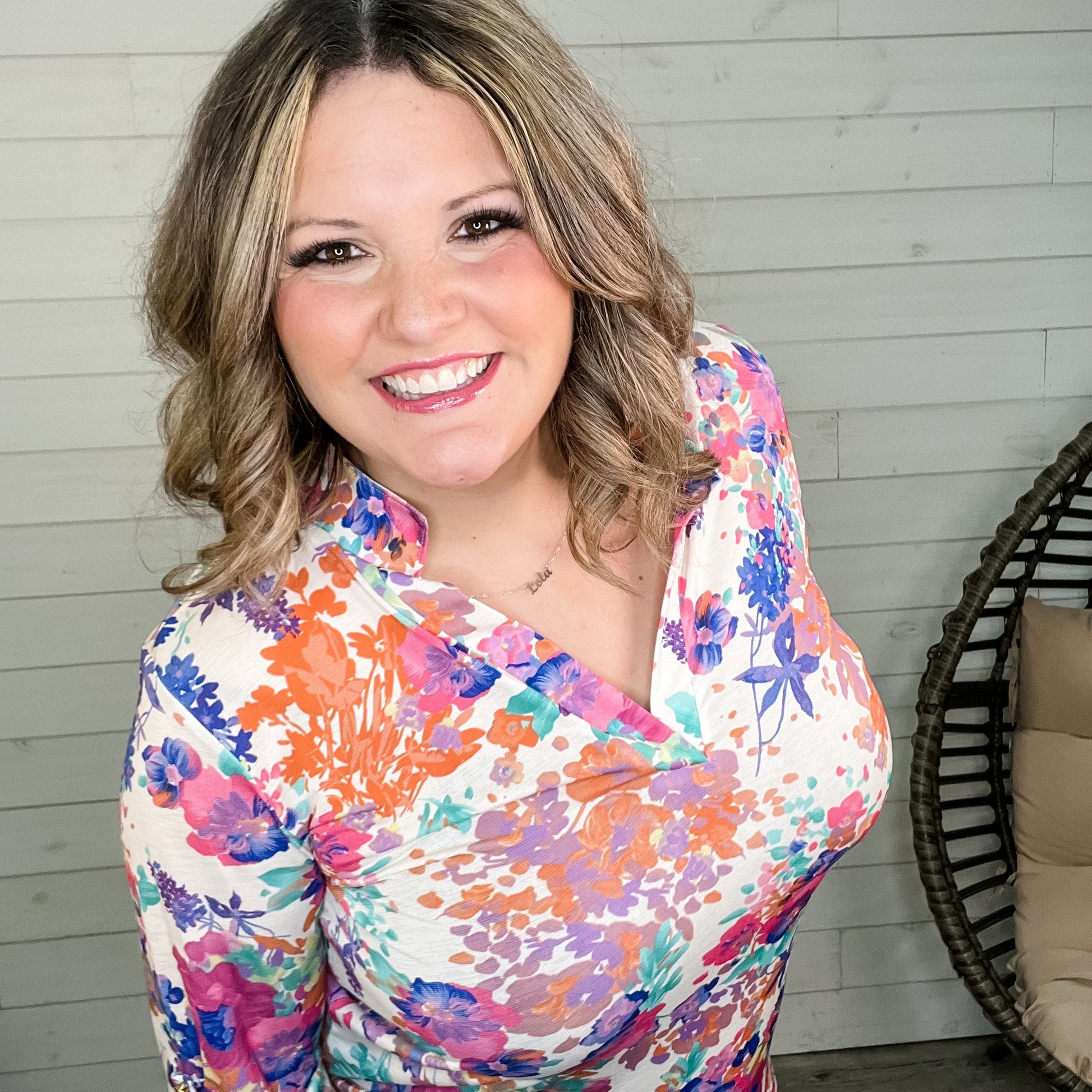 "Was It You" Floral Lizzy 3/4 Sleeve Split Neck