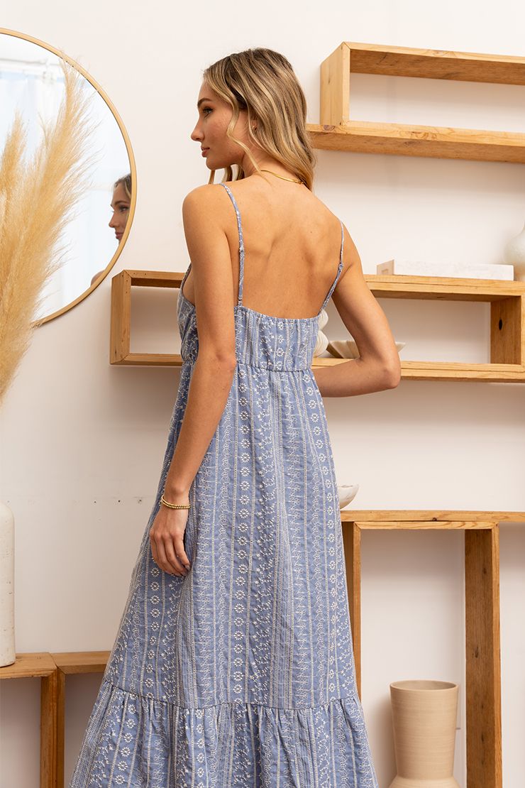 "Small Town" Embroidered Maxi Slip Dress