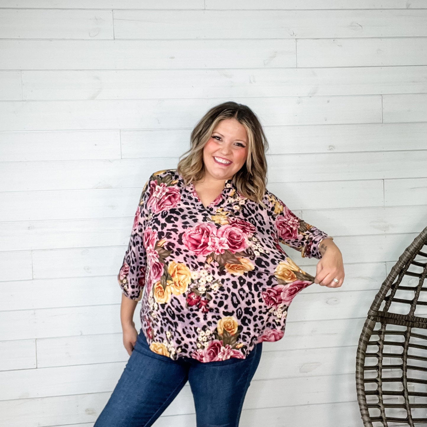 "Wednesday" Lizzy 3/4 Sleeve Split Neck