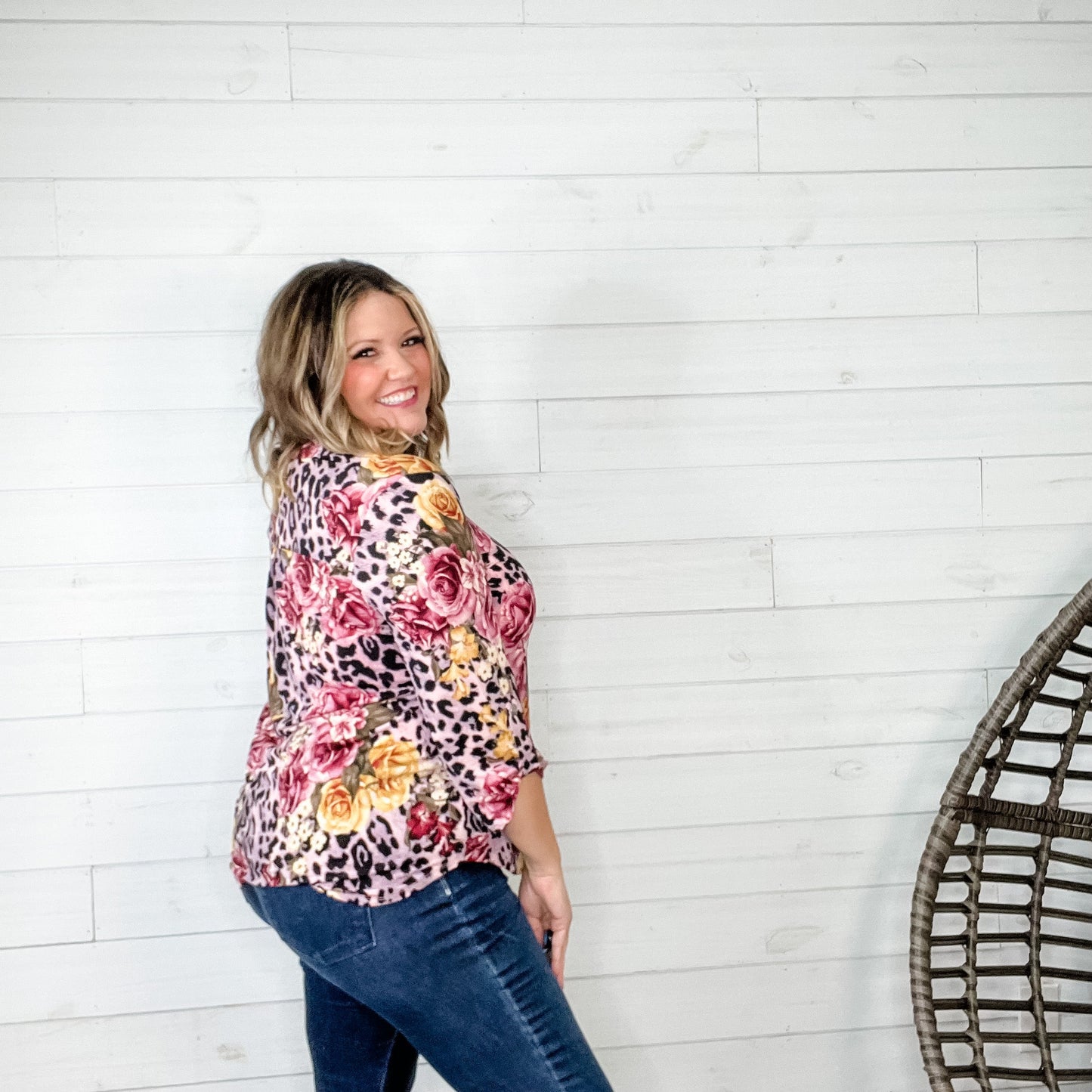 "Wednesday" Lizzy 3/4 Sleeve Split Neck