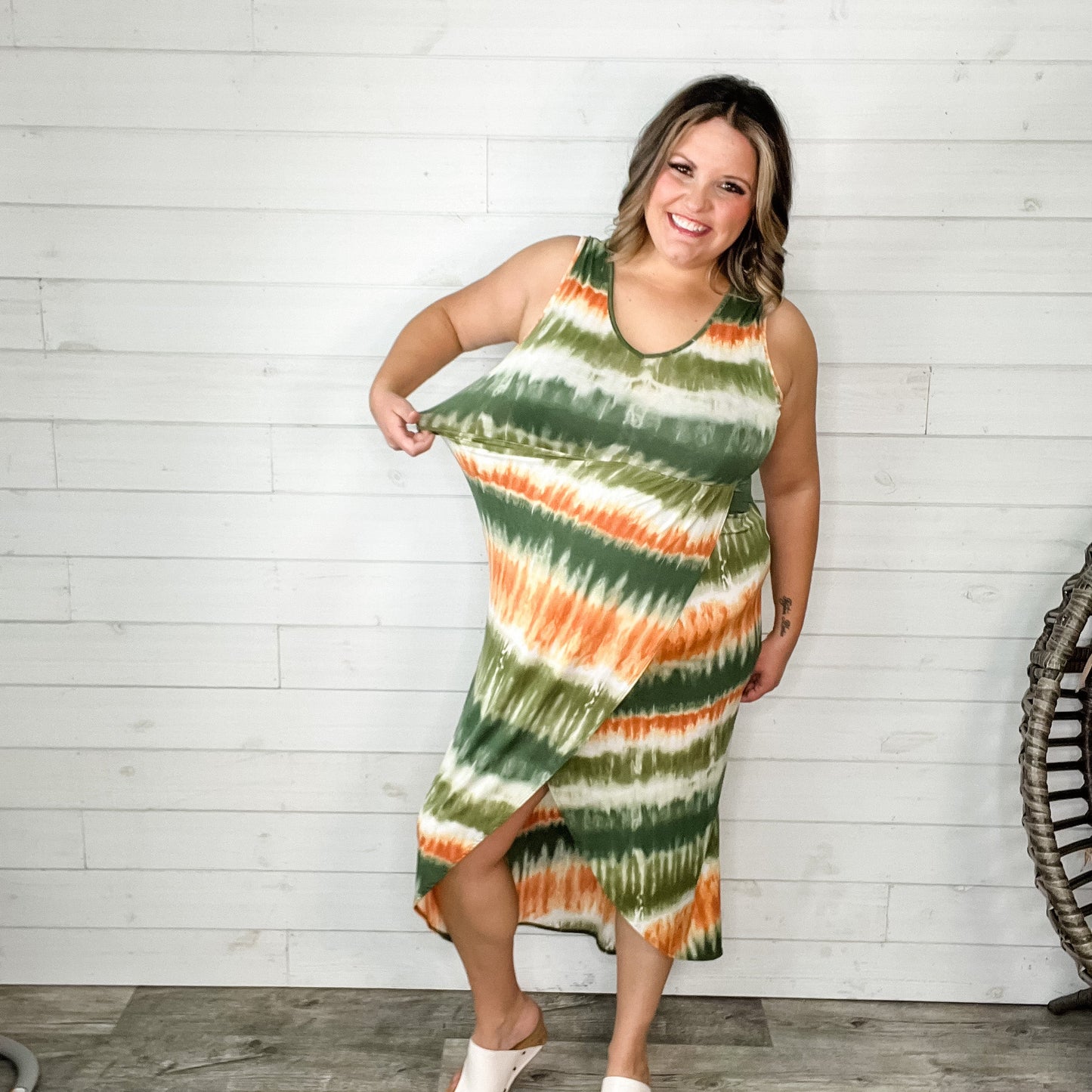 "Weekend Jaunt" V-Neck Sleeveless Tie Dye Maxi Dress