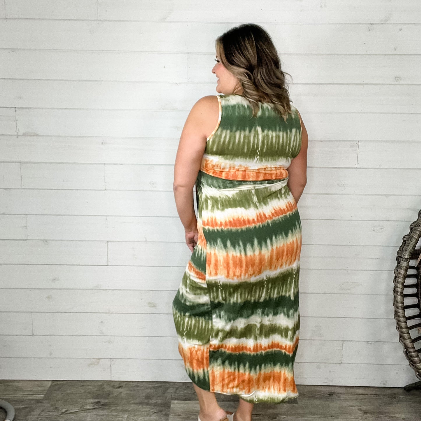 "Weekend Jaunt" V-Neck Sleeveless Tie Dye Maxi Dress