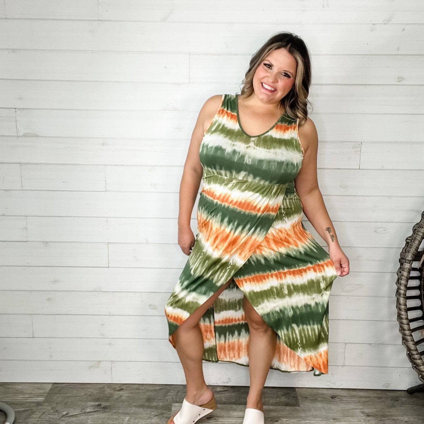 "Weekend Jaunt" V-Neck Sleeveless Tie Dye Maxi Dress