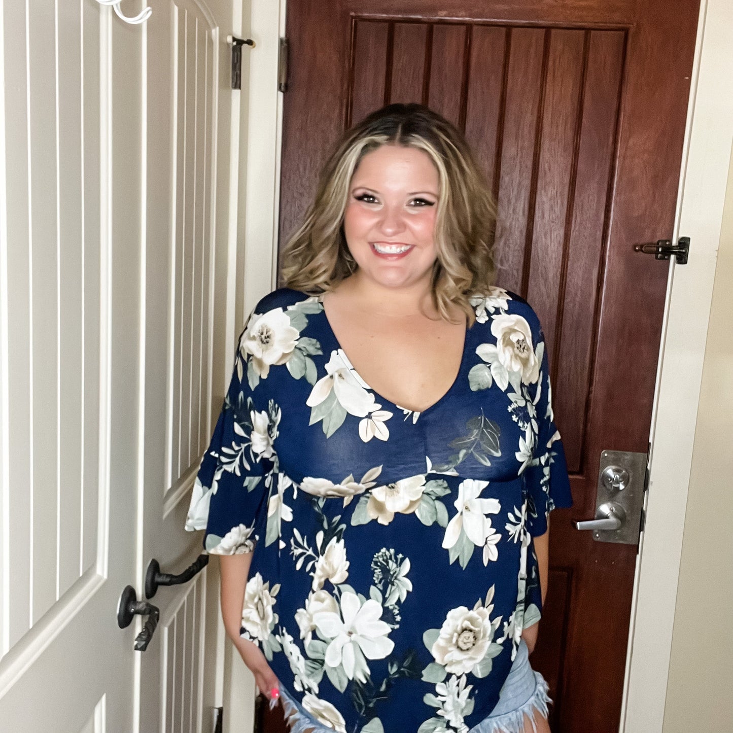 "Well Looky Here" Floral 3/4 Ruffle Sleeve Babydoll