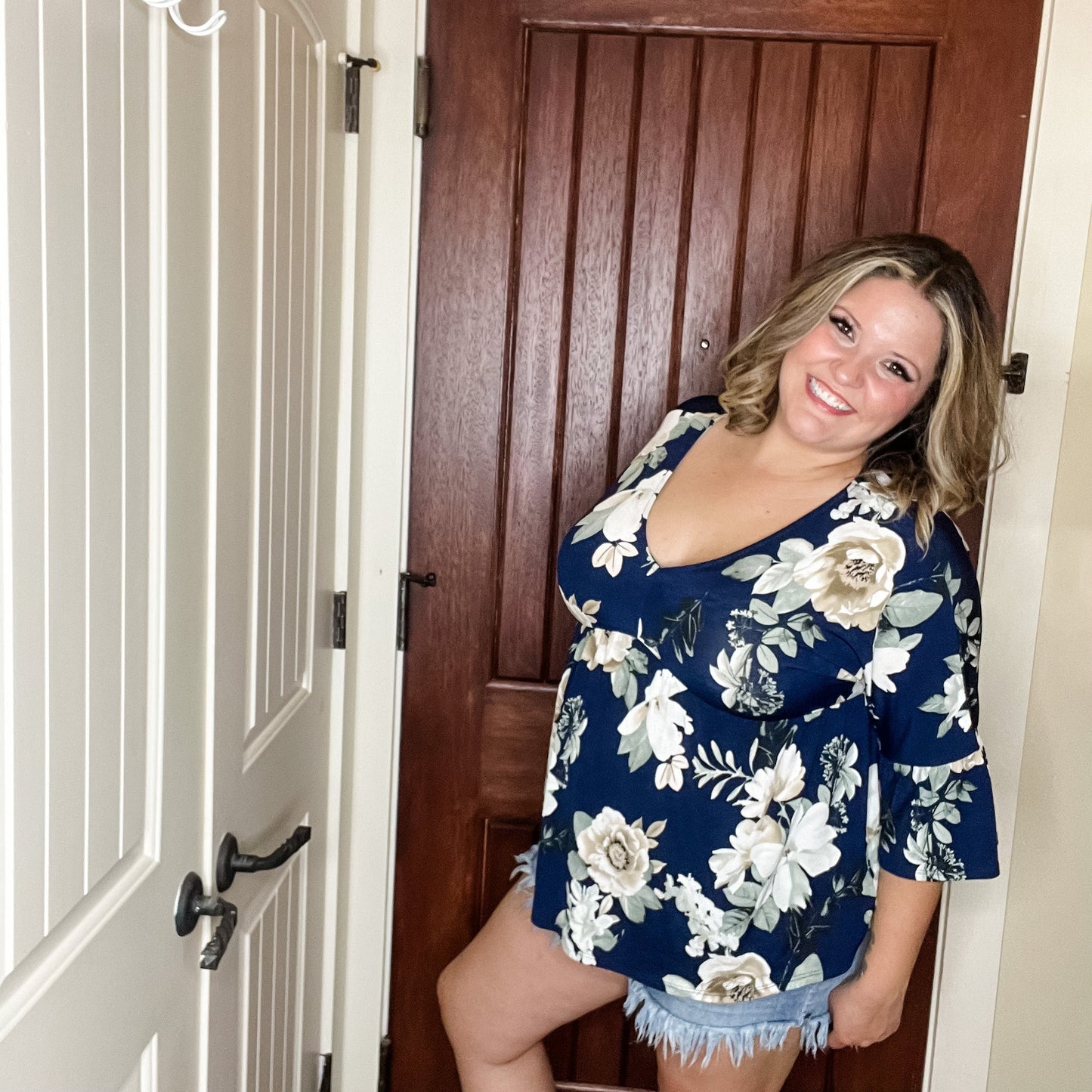 "Well Looky Here" Floral 3/4 Ruffle Sleeve Babydoll