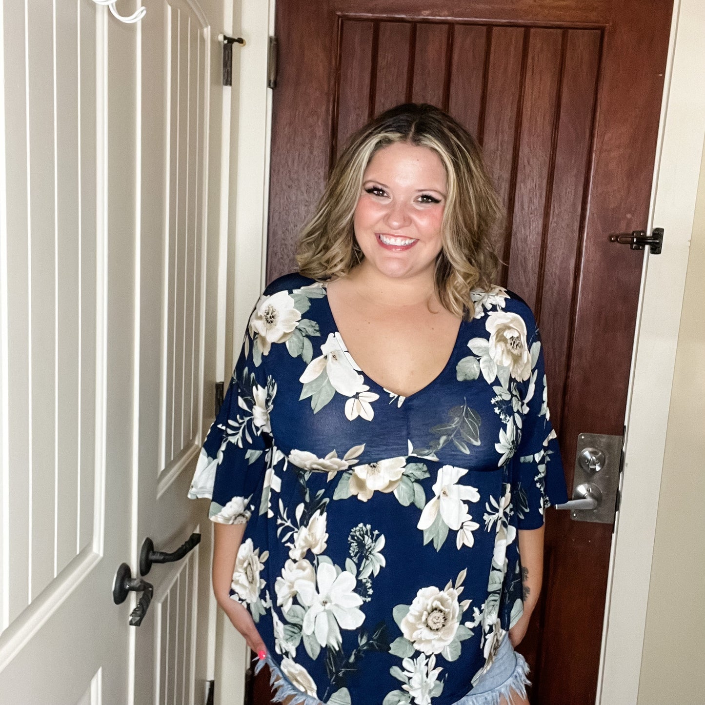 "Well Looky Here" Floral 3/4 Ruffle Sleeve Babydoll