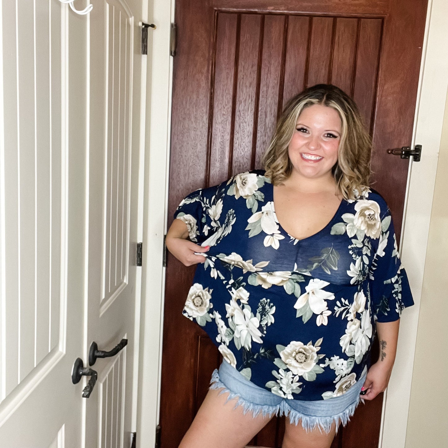 "Well Looky Here" Floral 3/4 Ruffle Sleeve Babydoll
