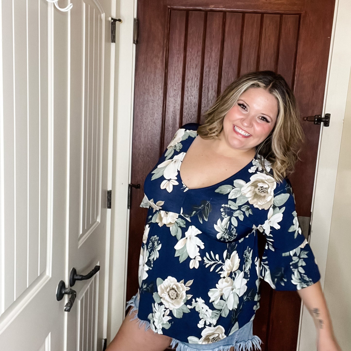 "Well Looky Here" Floral 3/4 Ruffle Sleeve Babydoll