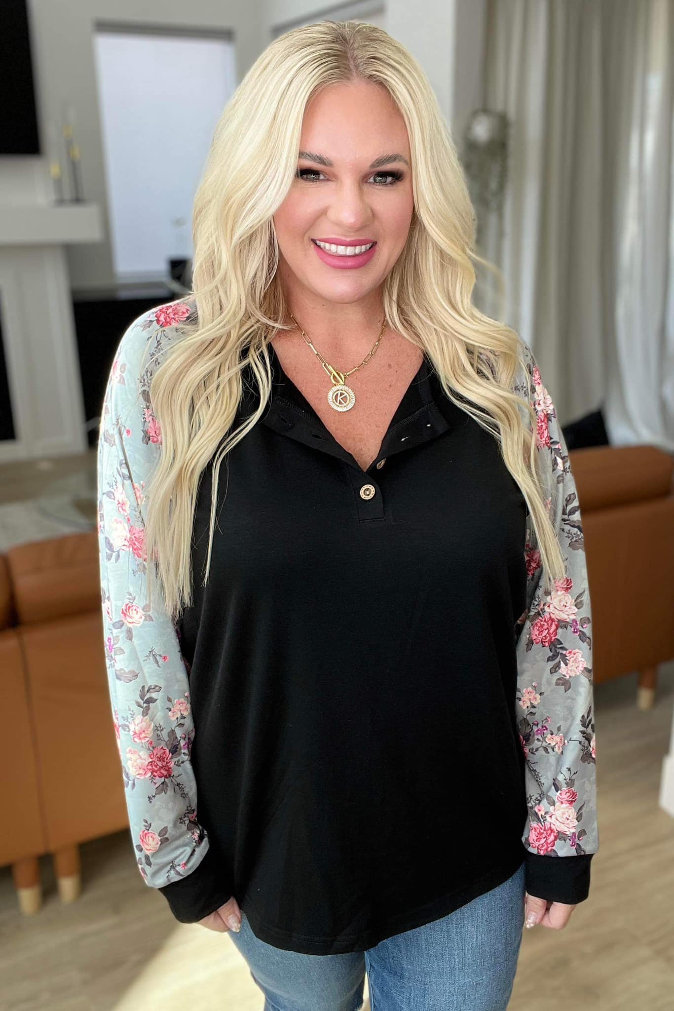 "Wendi" Button Front Long Sleeve By Shirley & Stone
