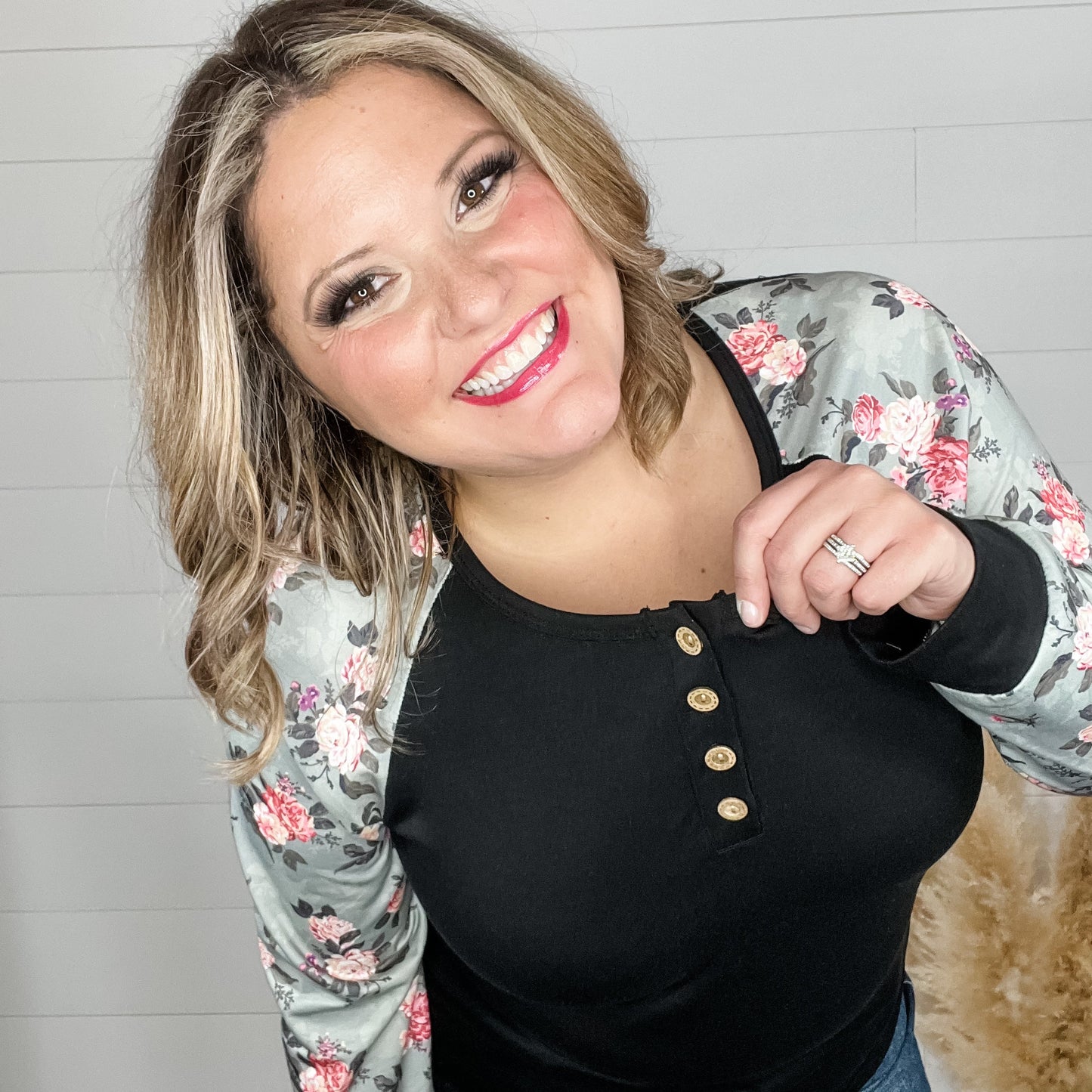 "Wendi" Button Front Long Sleeve By Shirley & Stone