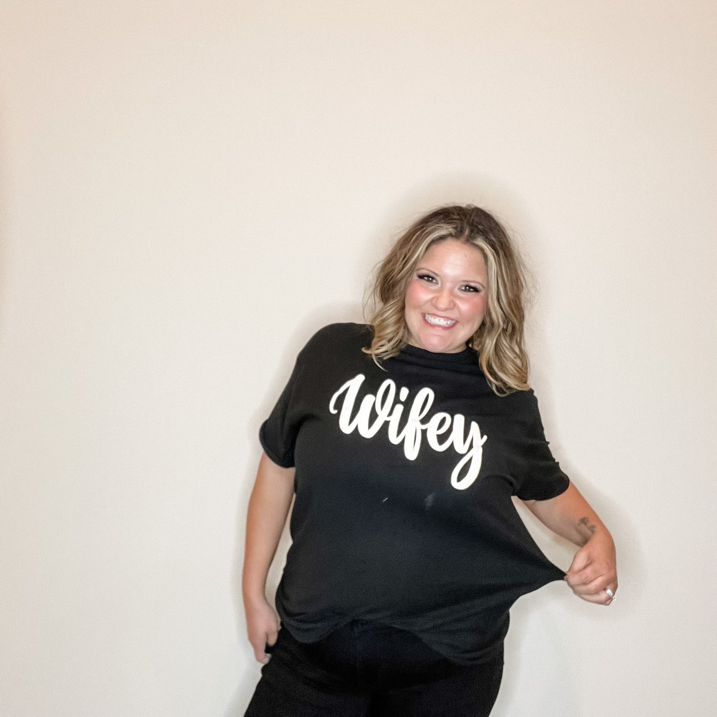 "Wifey" White Glitter Puff Graphic Tee