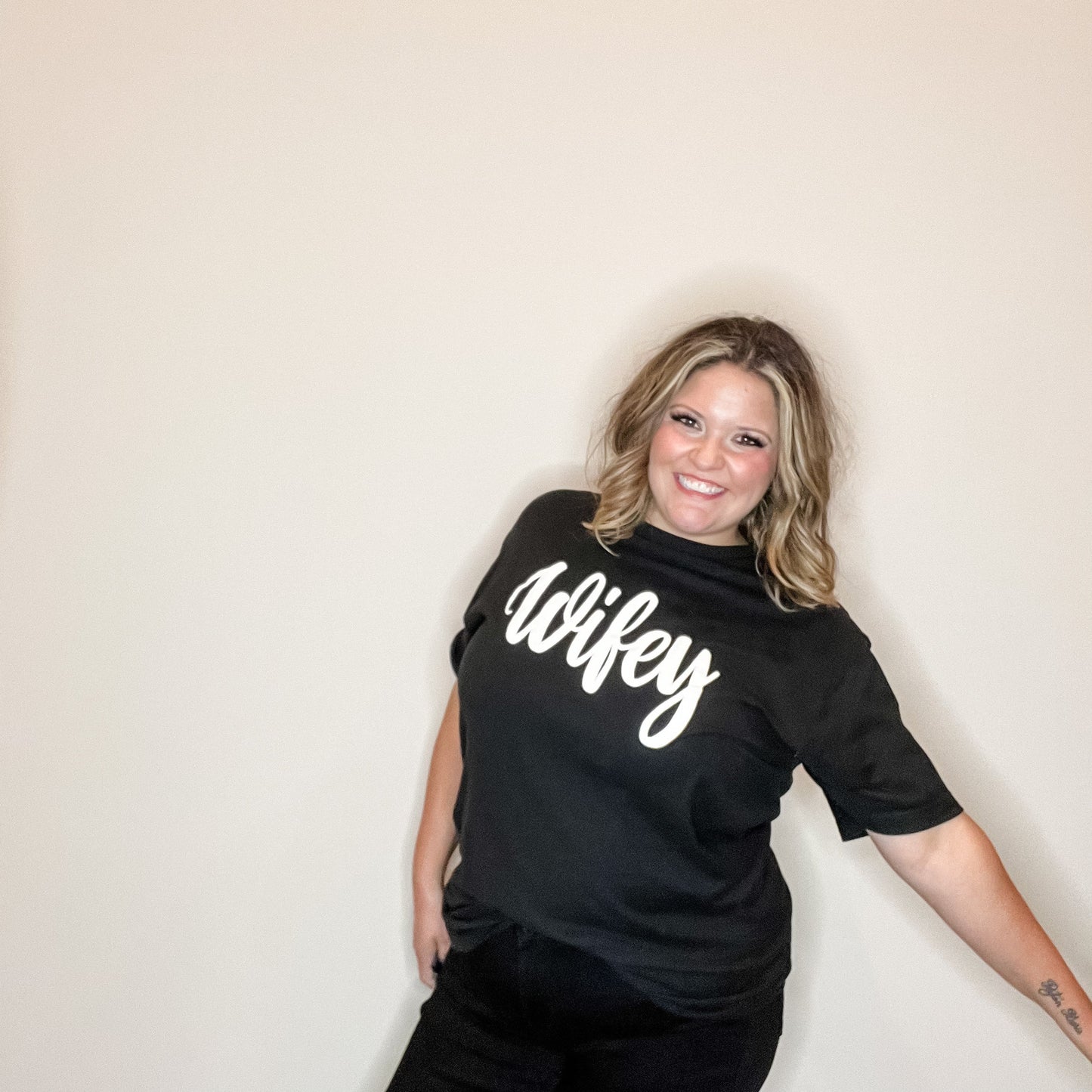 "Wifey" White Glitter Puff Graphic Tee