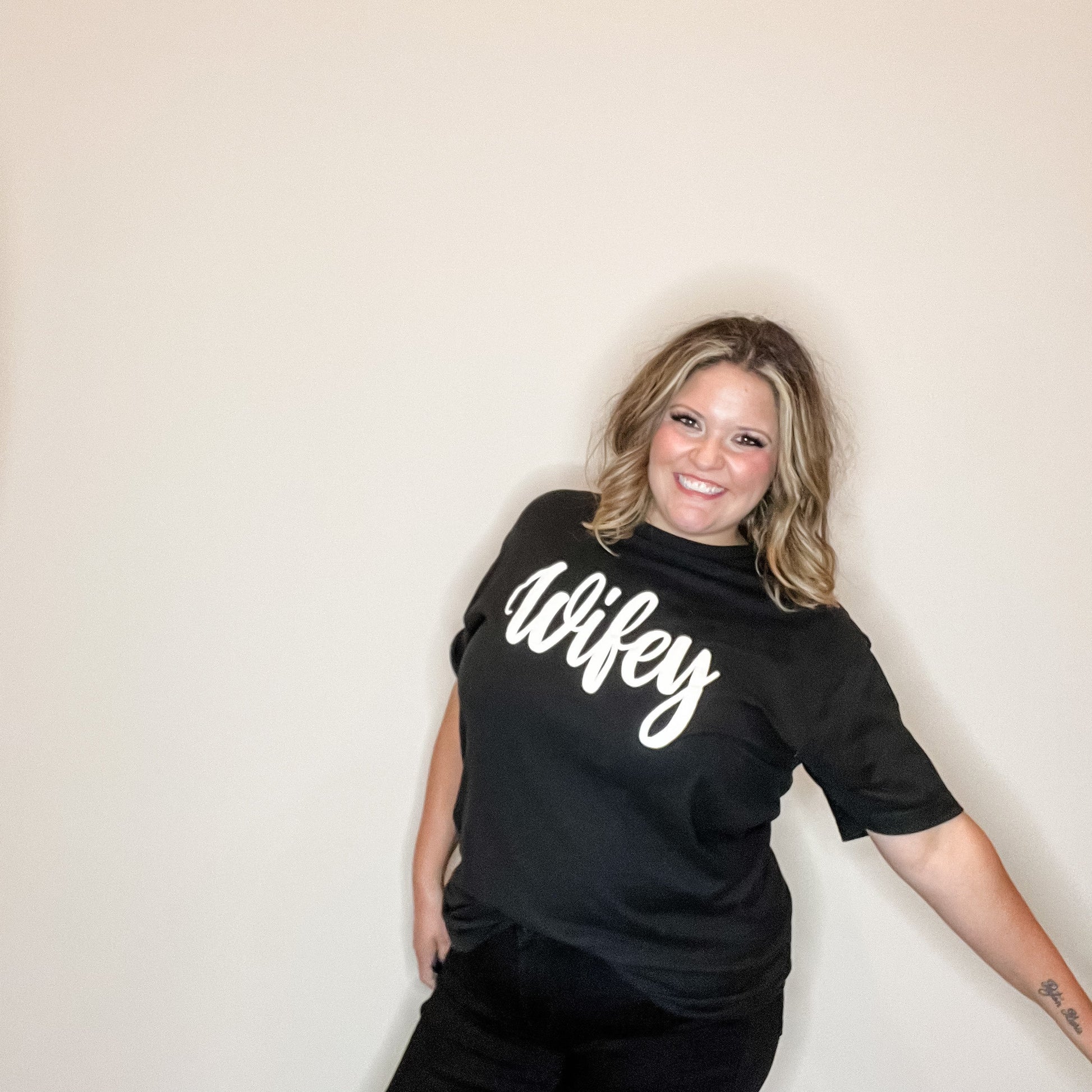 "Wifey" White Glitter Puff Graphic Tee