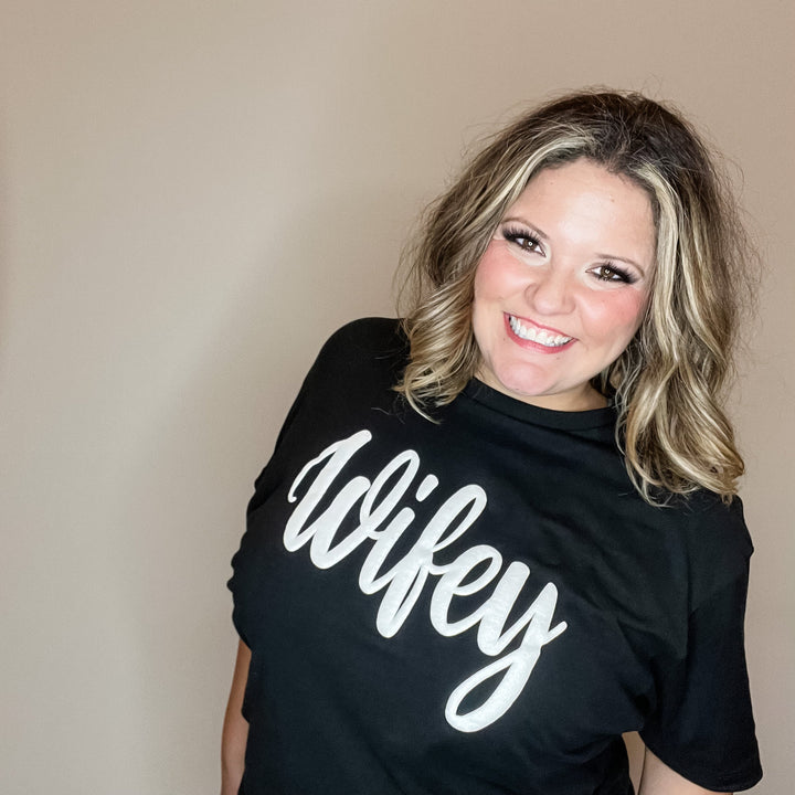 "Wifey" White Glitter Puff Graphic Tee