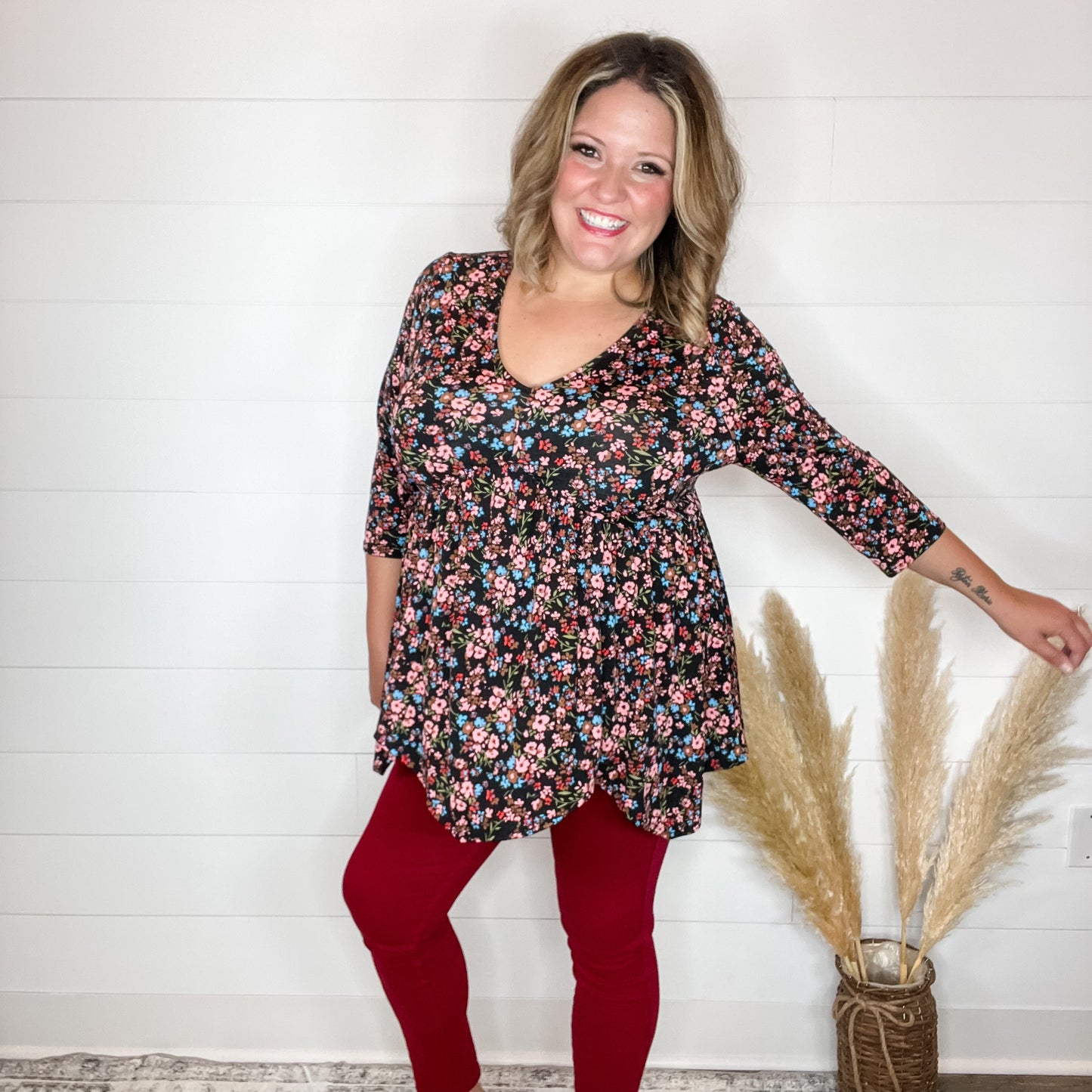 "Wildflower" Floral 3/4 Sleeve Babydoll