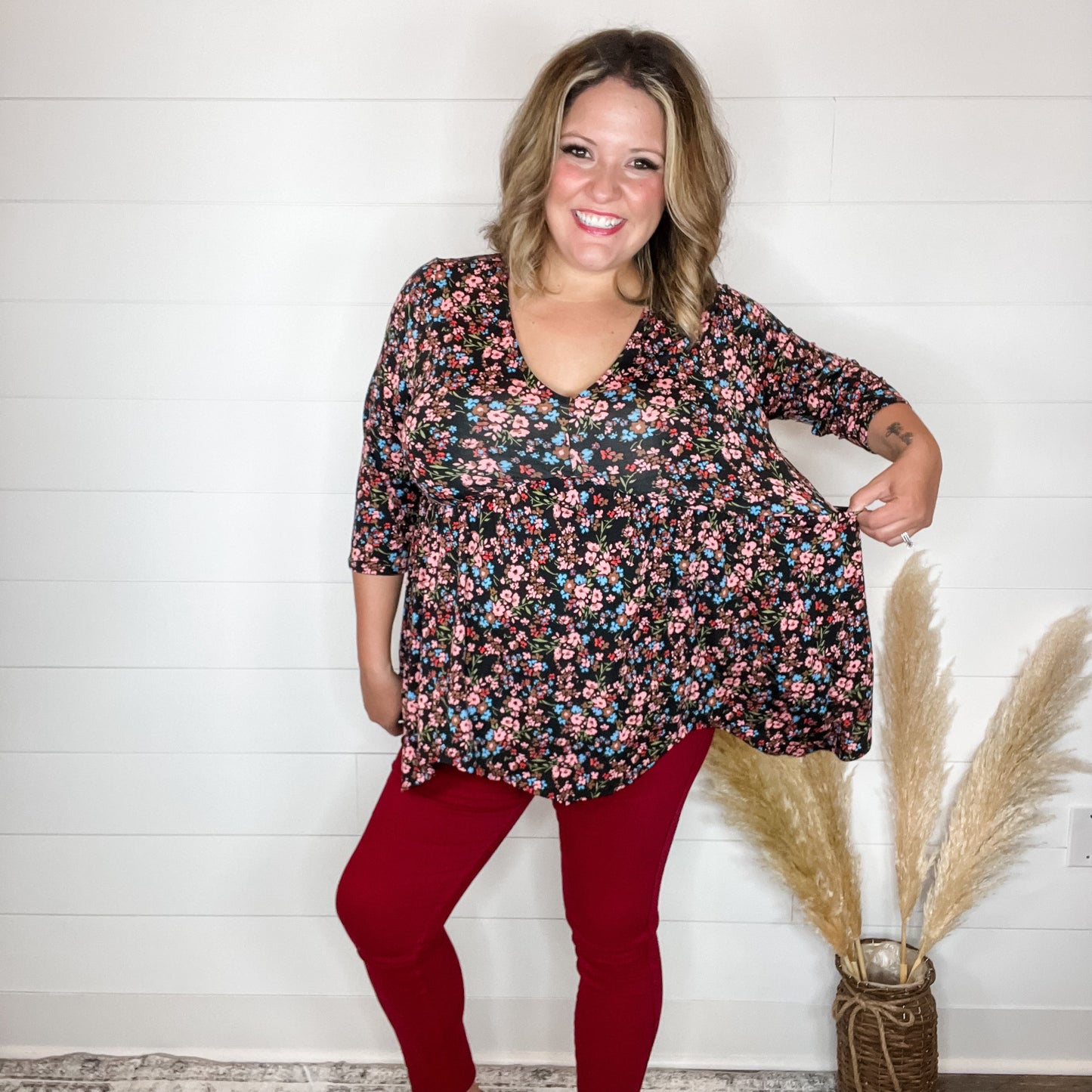 "Wildflower" Floral 3/4 Sleeve Babydoll