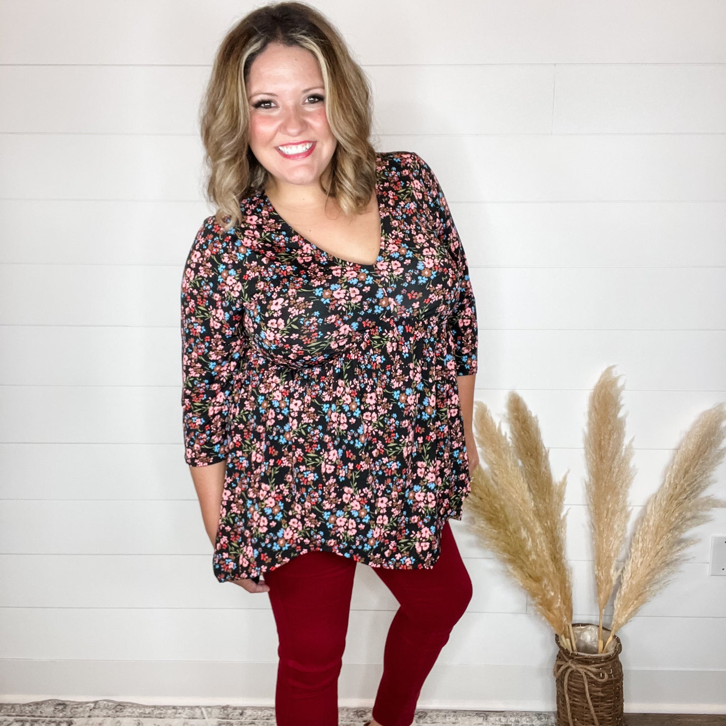 "Wildflower" Floral 3/4 Sleeve Babydoll