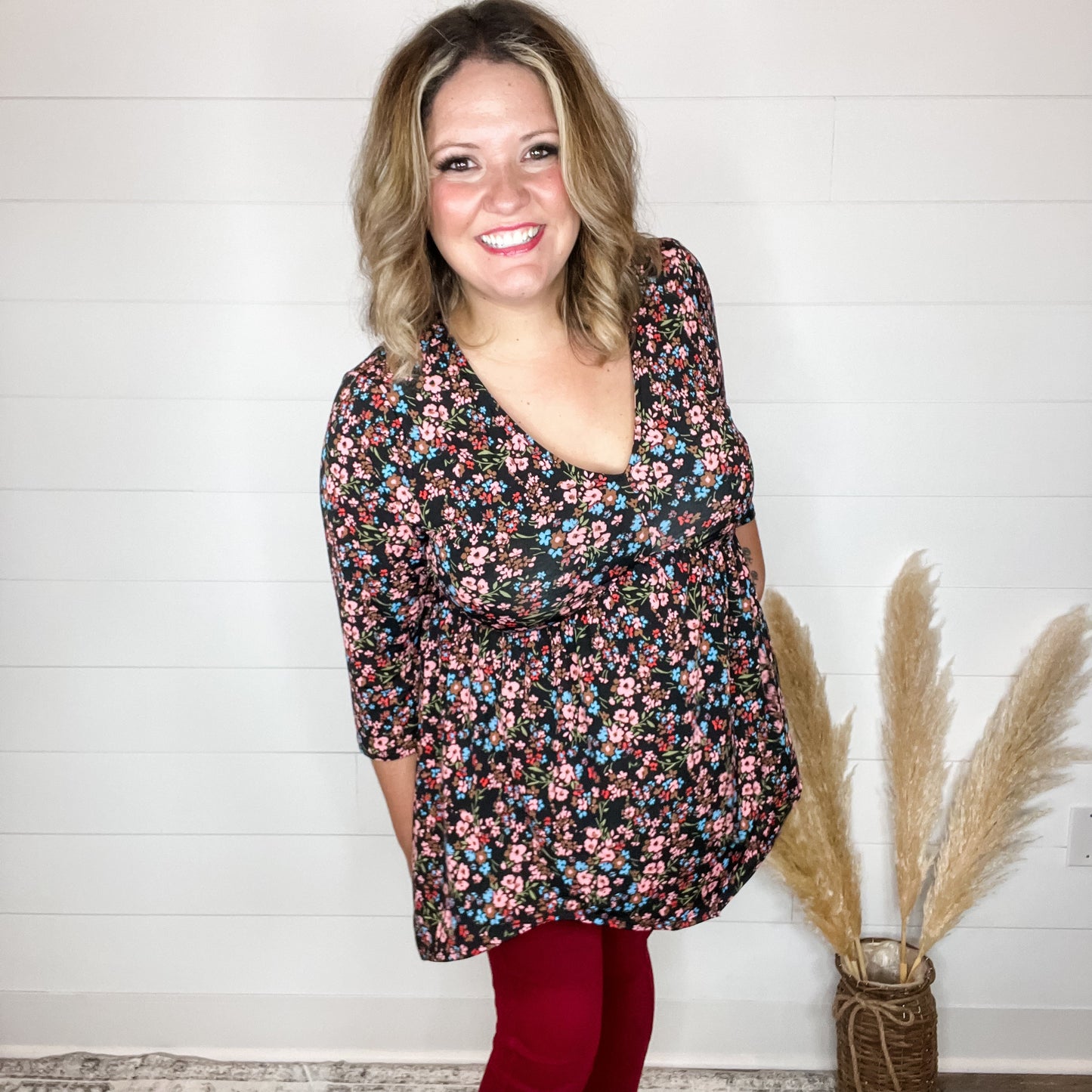 "Wildflower" Floral 3/4 Sleeve Babydoll