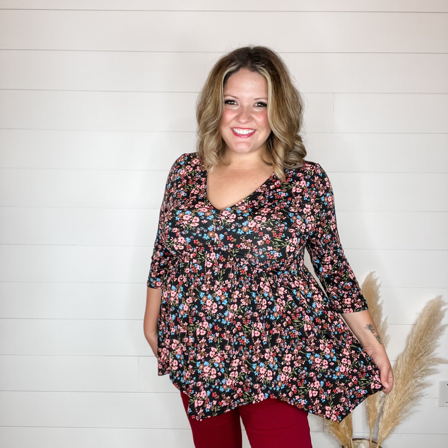 "Wildflower" Floral 3/4 Sleeve Babydoll
