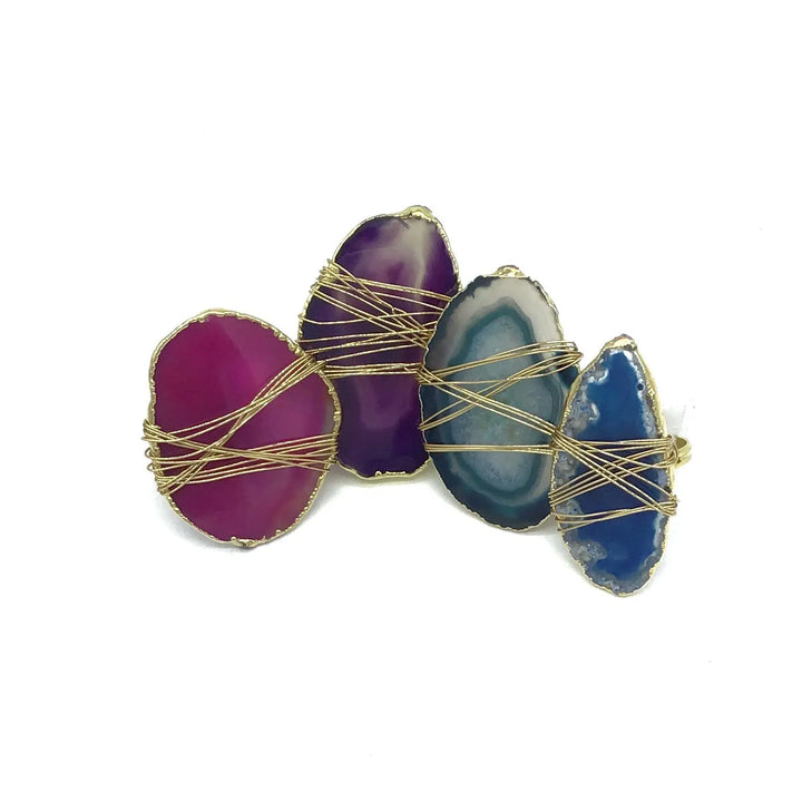 Wire Wrapped Gilded Agate Adjustable Rings (Multiple Colors)