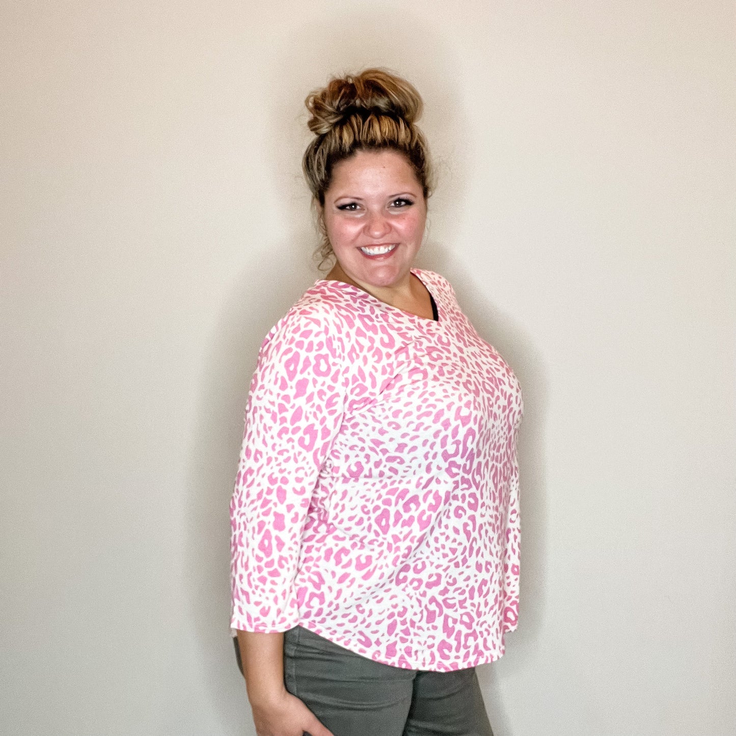 "Without A Doubt" 3/4 Sleeve Animal Print V Neck