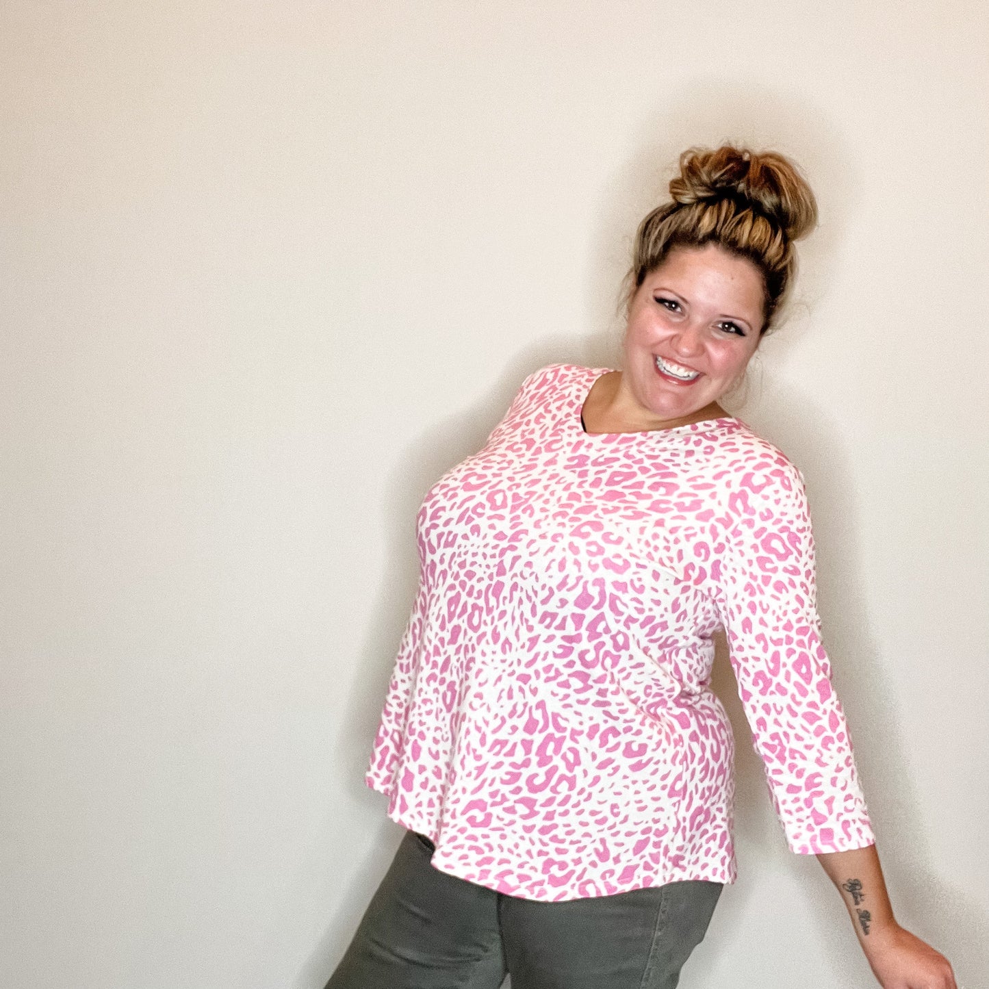 "Without A Doubt" 3/4 Sleeve Animal Print V Neck