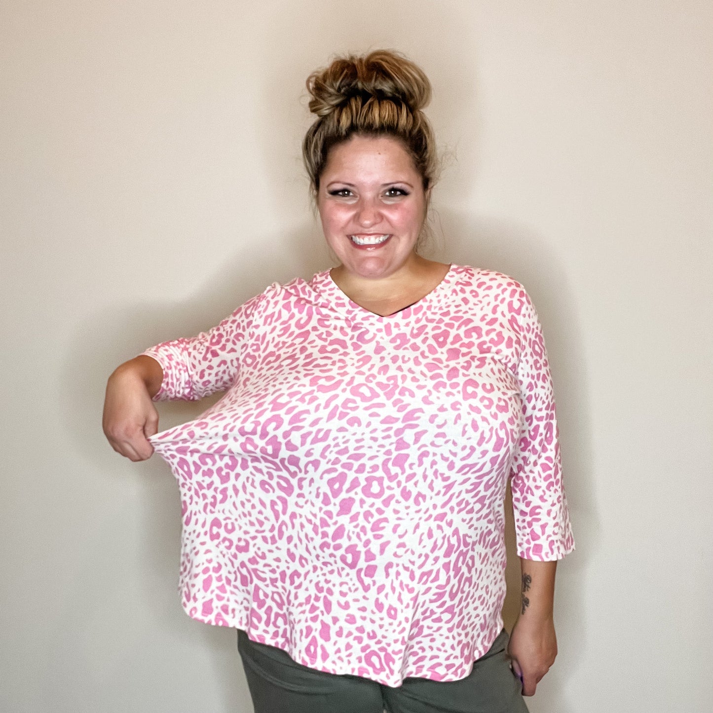 "Without A Doubt" 3/4 Sleeve Animal Print V Neck