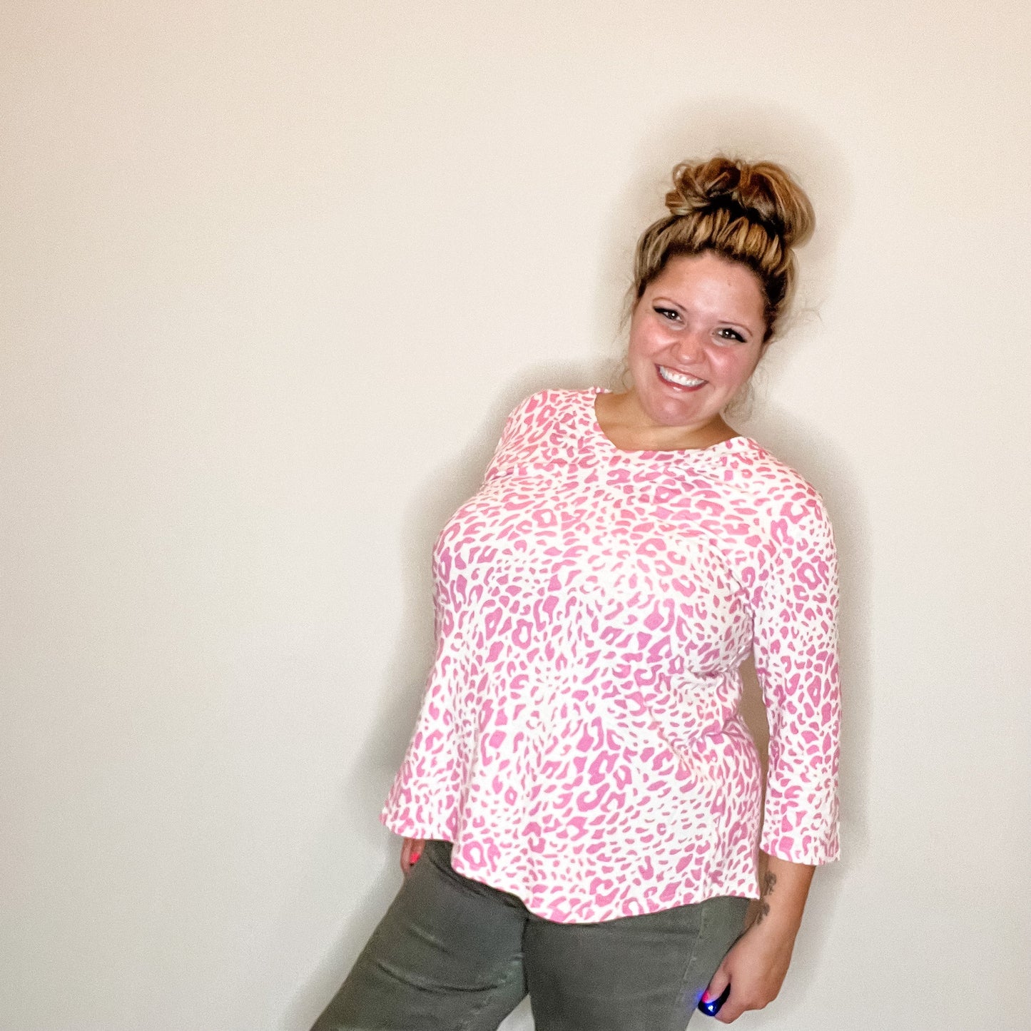 "Without A Doubt" 3/4 Sleeve Animal Print V Neck