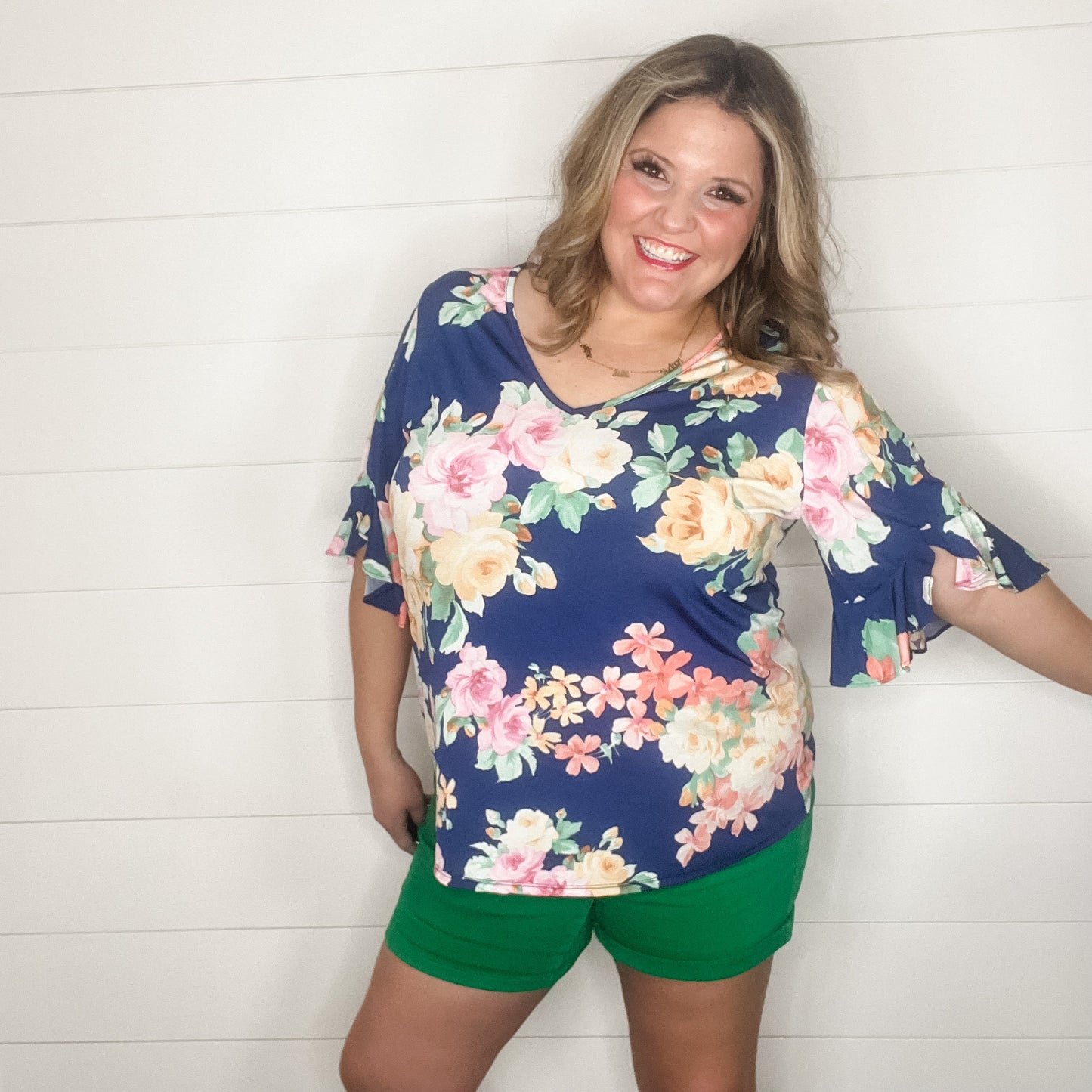 "Wonderful" Floral Ruffle Sleeve V Neck