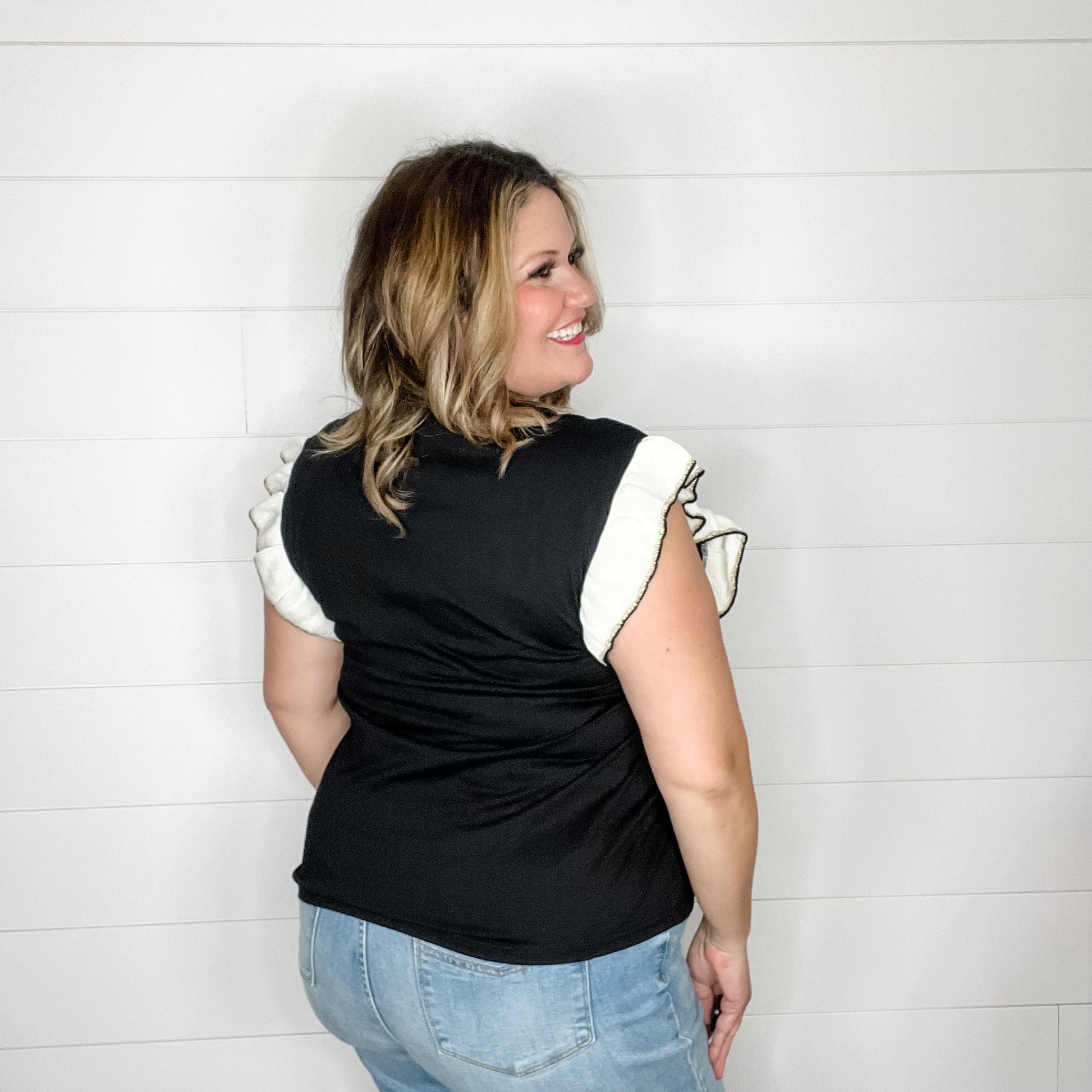 "Wonderment" Ruffle Sleeve Tee (Black)